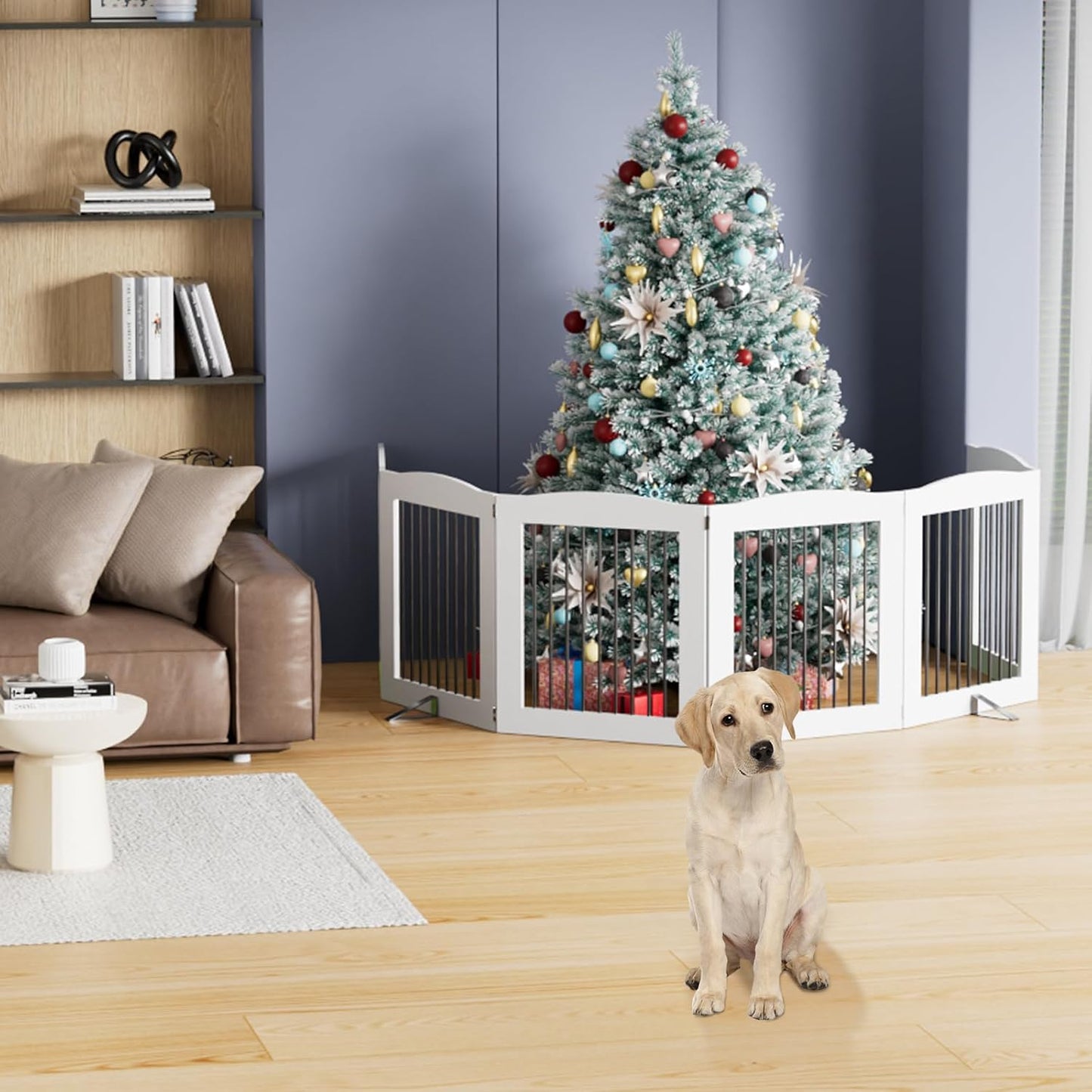 ROOMTEC Freestanding Dog Gates,Foldable Dog Fence Indoor Puppy Gate for Stairs,Doorways,Stop Over Fence 24" Height 3 Panels