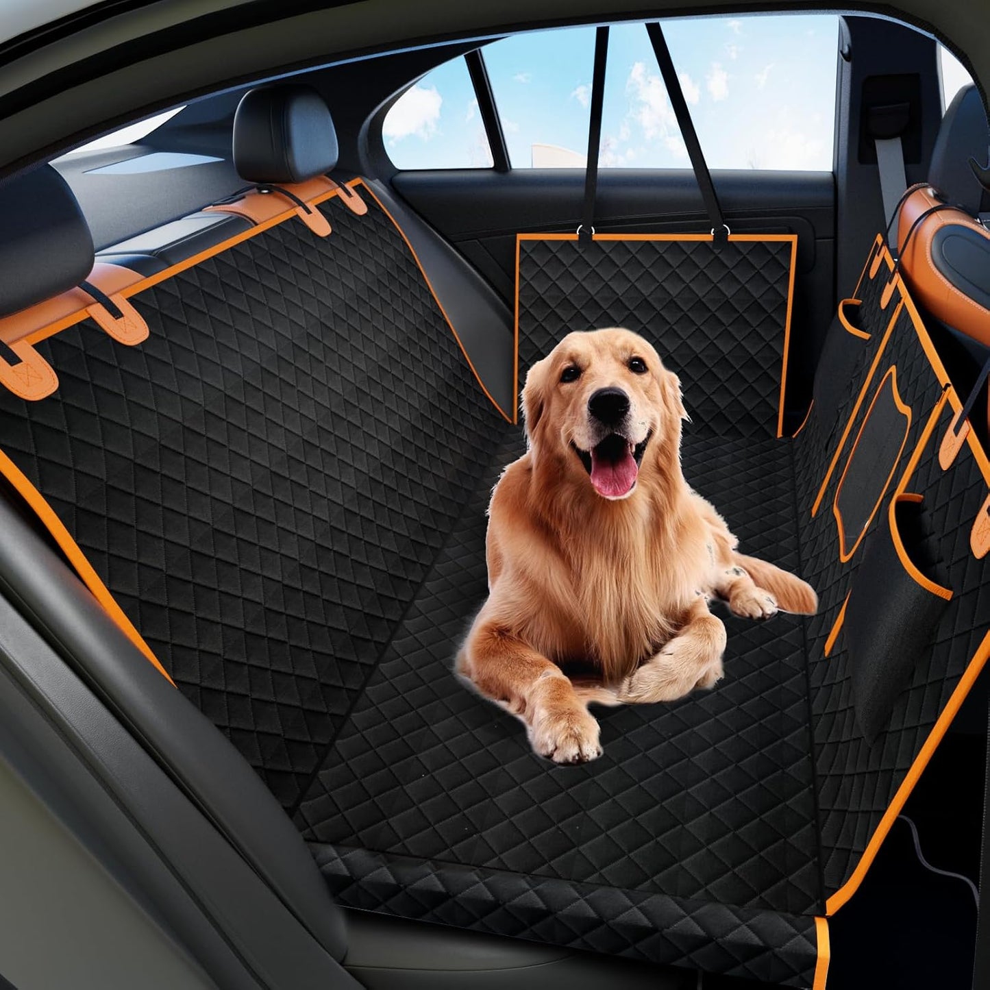 Back Seat Extender for Dogs, Hard Bottom Dog Seat Cover Holds 400 lbs Waterproof Dog Hammock with Breathable Window and Storage Bag Foldable Pet Backseat Protector for Car & SUV, Truck-Black