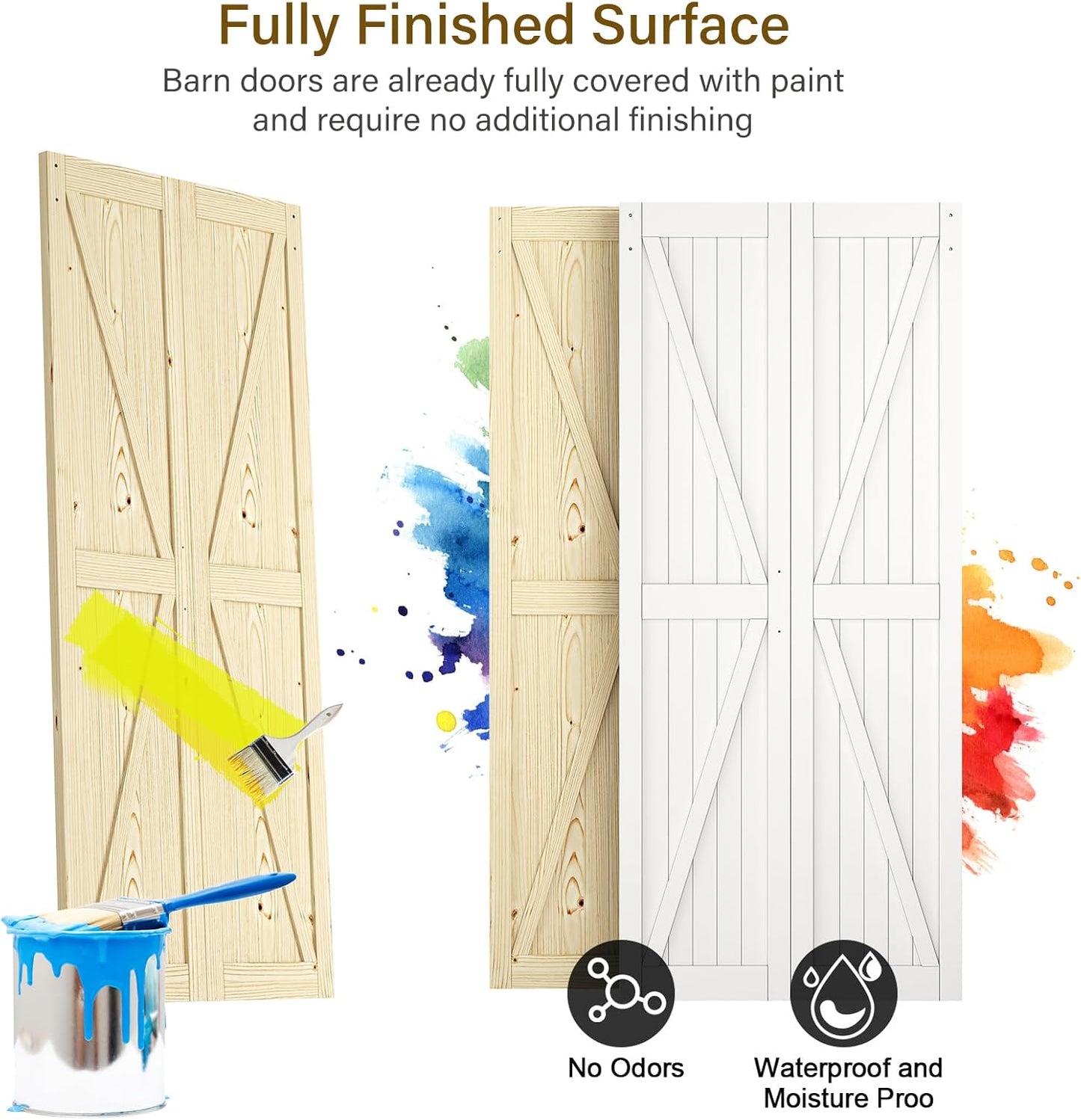 Roomtec Bifold Barn Door,Bi-Fold Sliding Closet Doors,Pine,No Assembly Required,Without Hardware Kit