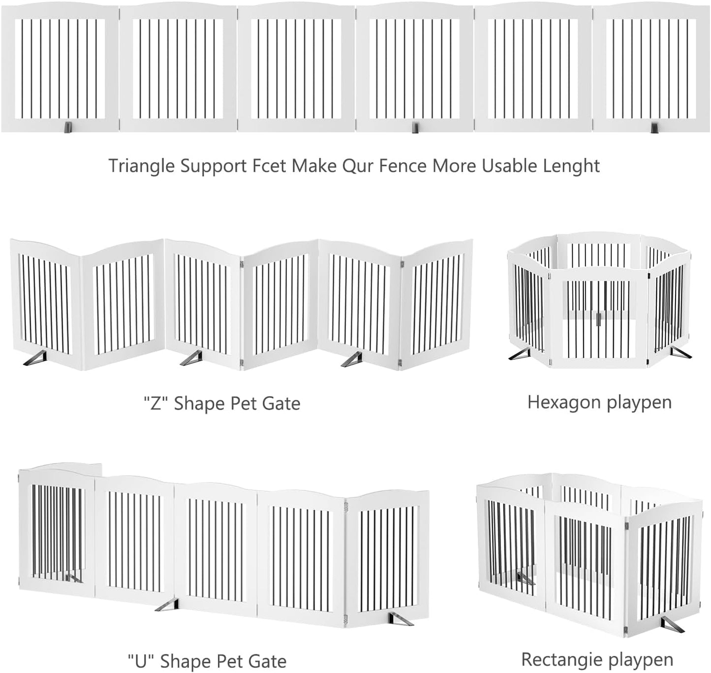 ROOMTEC Freestanding Dog Gates,Foldable Dog Fence Indoor Puppy Gate for Stairs,Doorways,Stop Over Fence 24" Height 3 Panels