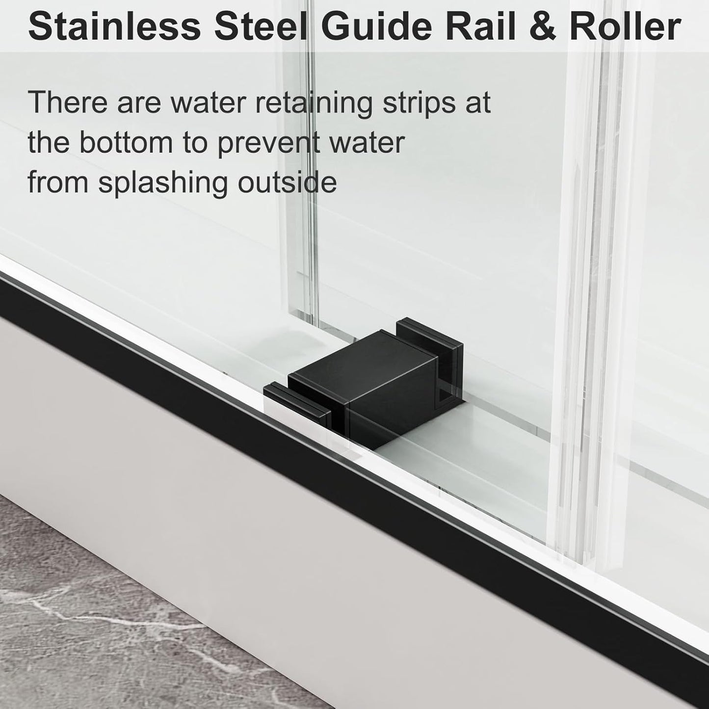 ROOMTEC 56 to 60'' W x 76'' H Frameless Shower Door, Double Sliding Shower Door with Premium 3/8'' (10mm) Thick Tempered Glass, Stainless Steel, Matte Black