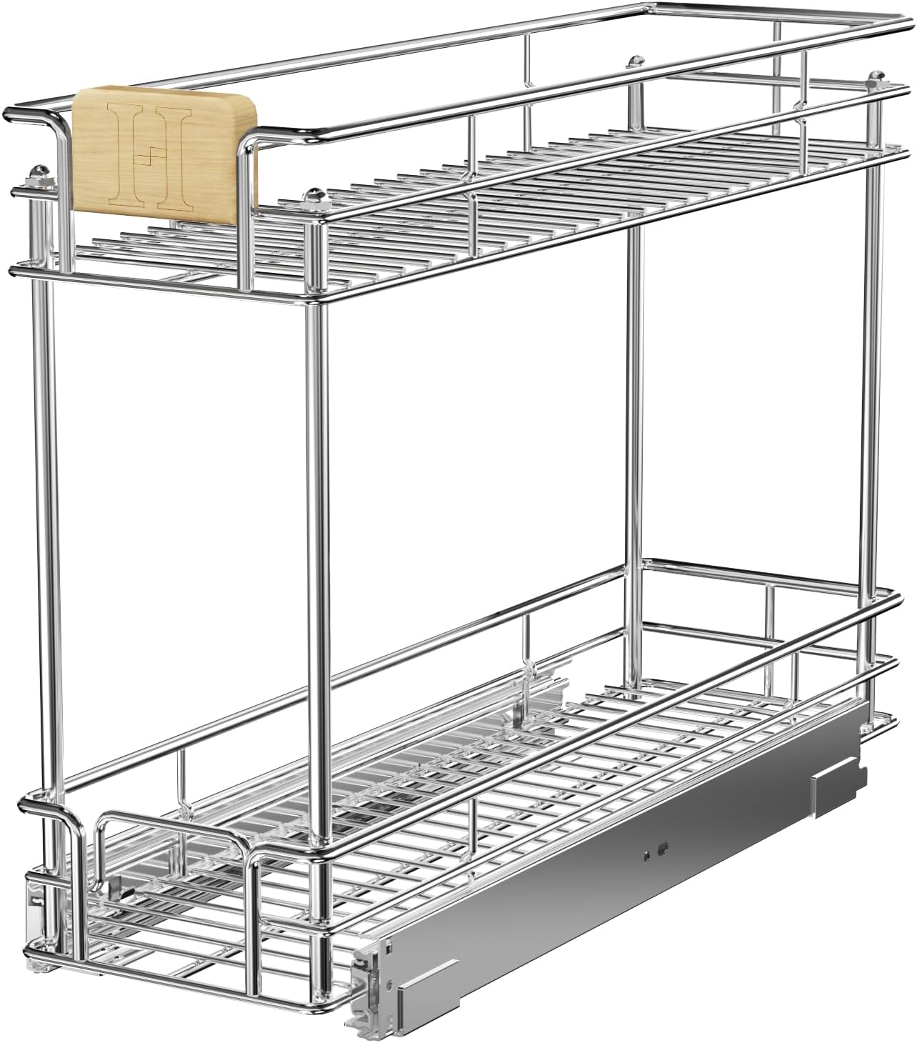 ROOMTEC Pull Out Cabinet Organizer With Wooden Handle 10½" W x 21½" D 2-Tier Cabinet Drawer Pull Out Shelves Under Cabinet Storage for Kitchen