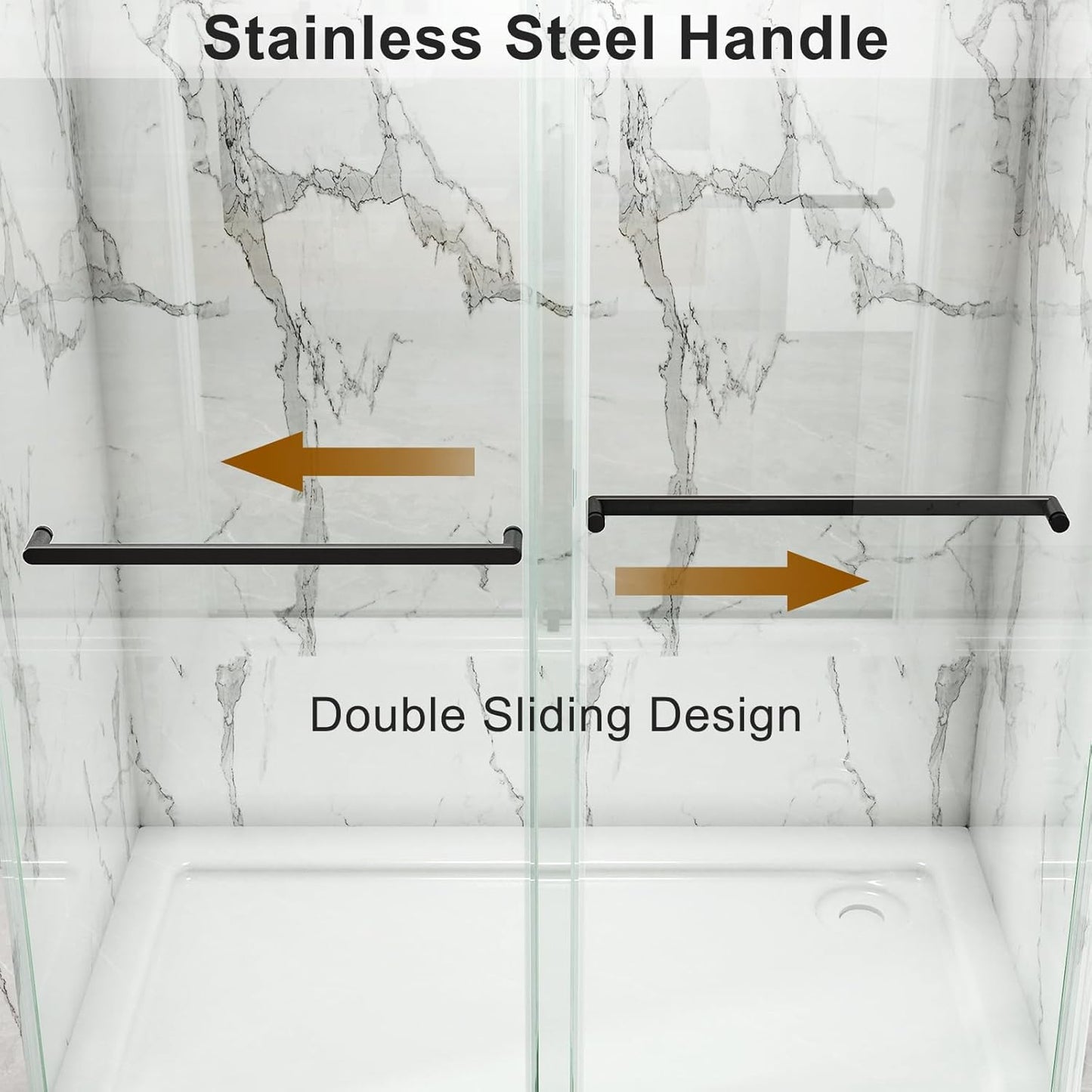 ROOMTEC 56 to 60'' W x 76'' H Frameless Shower Door, Double Sliding Shower Door with Premium 3/8'' (10mm) Thick Tempered Glass, Stainless Steel, Matte Black