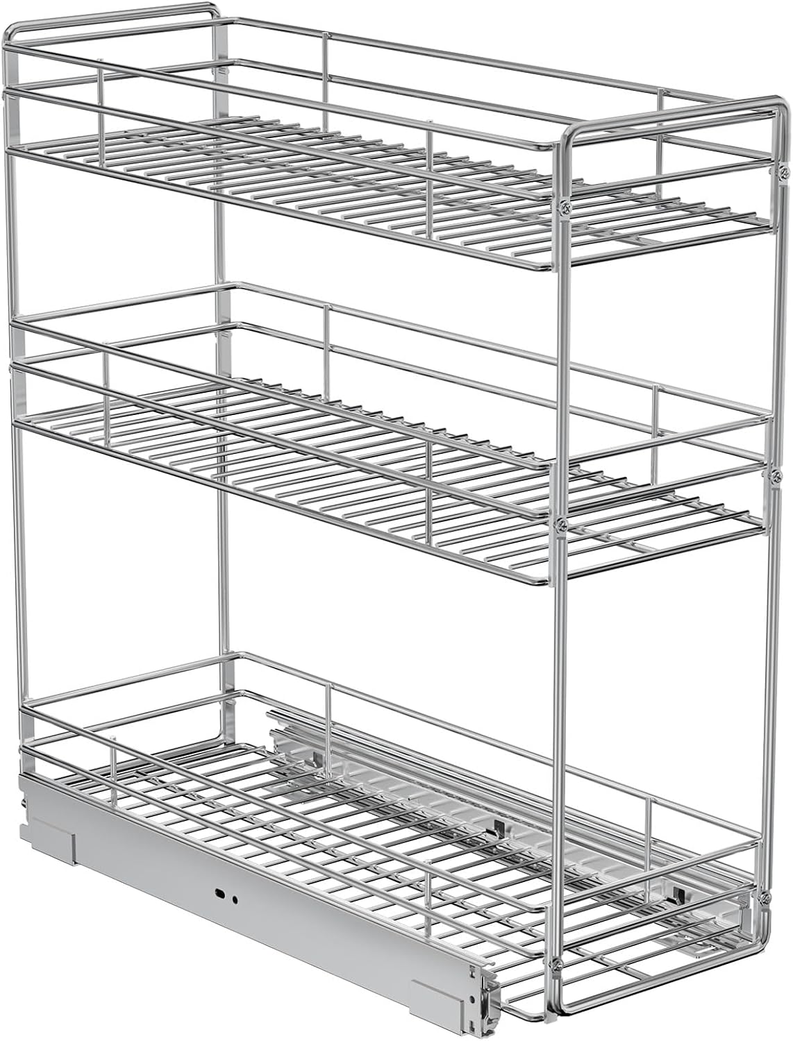 ROOMTEC Pull Out Spice Rack for Narrow Cabinet (5½" W X 21" D),3 Tier Slide Out Cabinet Organizer and Pull Out Shelves Under Cabinet Storage for Kitchen, Chrome