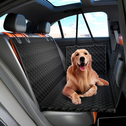 Back Seat Extender for Dogs, Hard Bottom Dog Seat Cover Holds 400 lbs Waterproof Dog Hammock with Breathable Window and Storage Bag Foldable Pet Backseat Protector for Car & SUV, Truck-Black