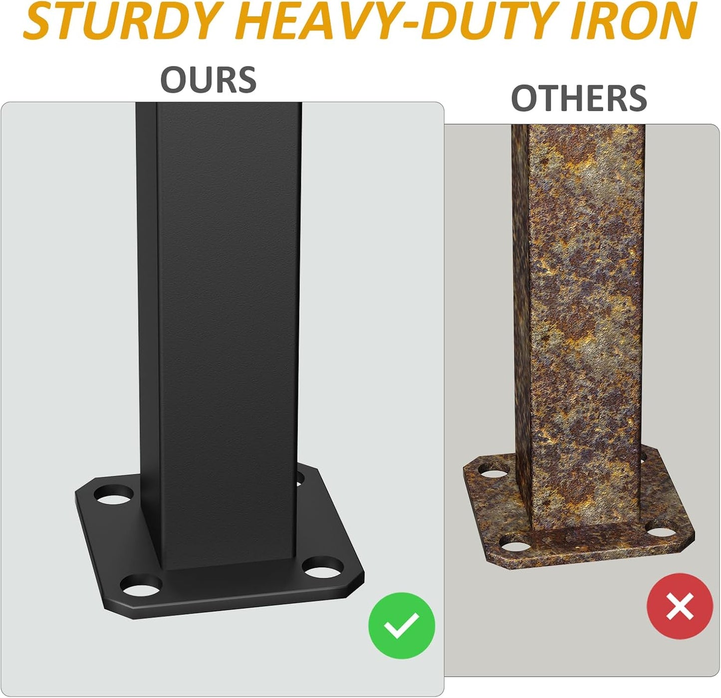 ROOMTEC 2 Pack 2 Step Handrails for Outdoor Steps, Safety Outdoor Hand Rails for Exterior Steps, Black Wrought Iron Stair Railing Kit (1-2 Steps Handrail)