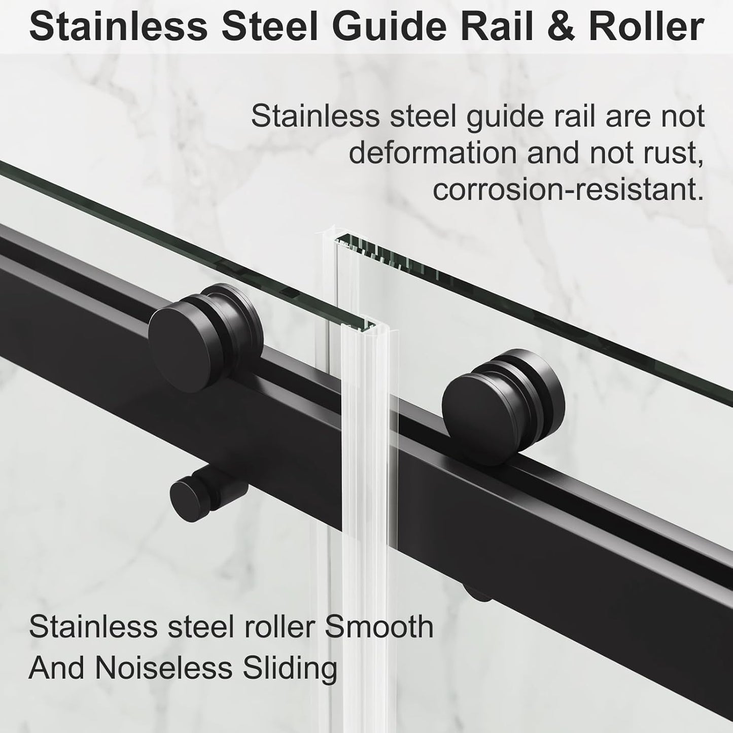 ROOMTEC 56 to 60'' W x 76'' H Frameless Shower Door, Double Sliding Shower Door with Premium 3/8'' (10mm) Thick Tempered Glass, Stainless Steel, Matte Black