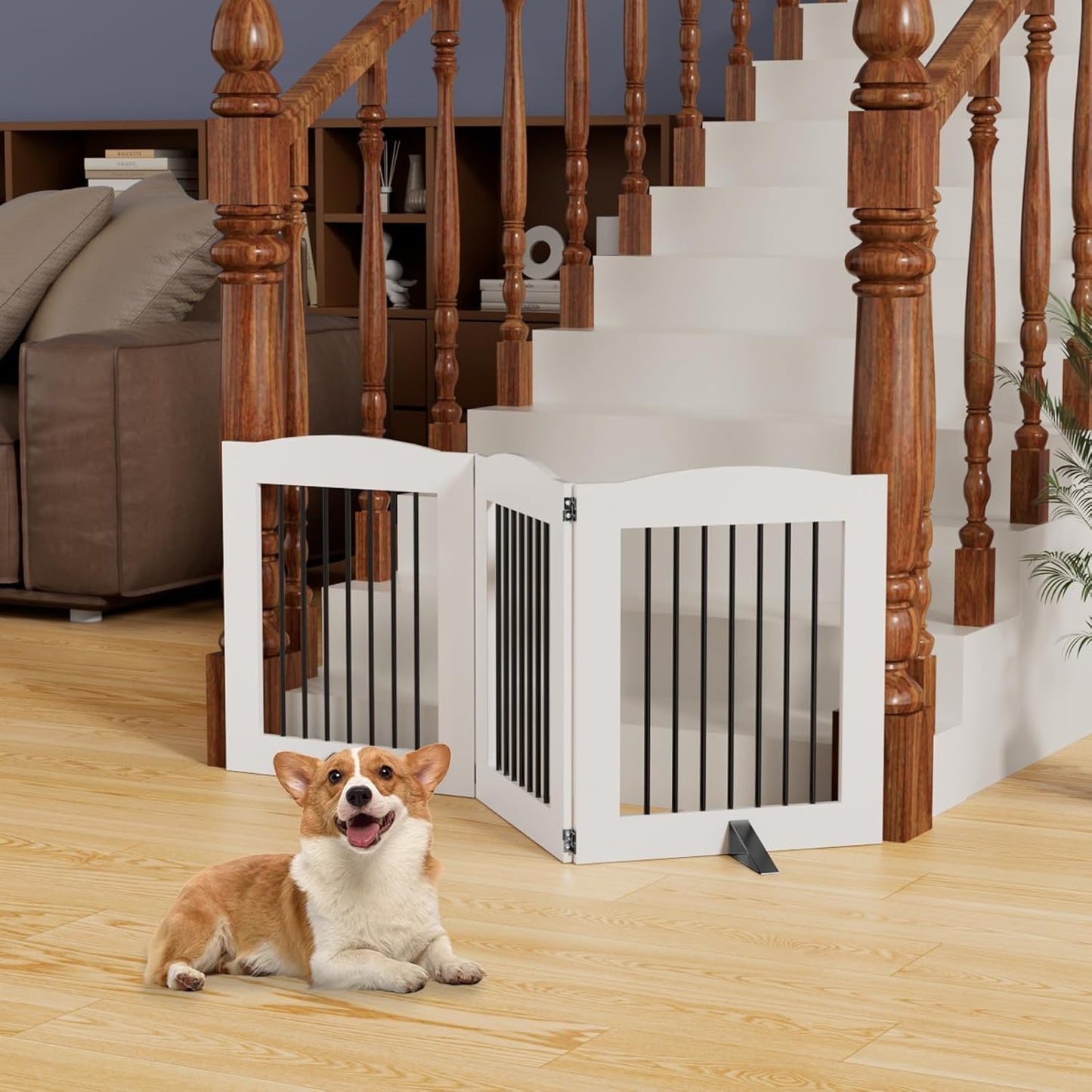 ROOMTEC Freestanding Dog Gates,Foldable Dog Fence Indoor Puppy Gate for Stairs,Doorways,Stop Over Fence 24" Height 3 Panels