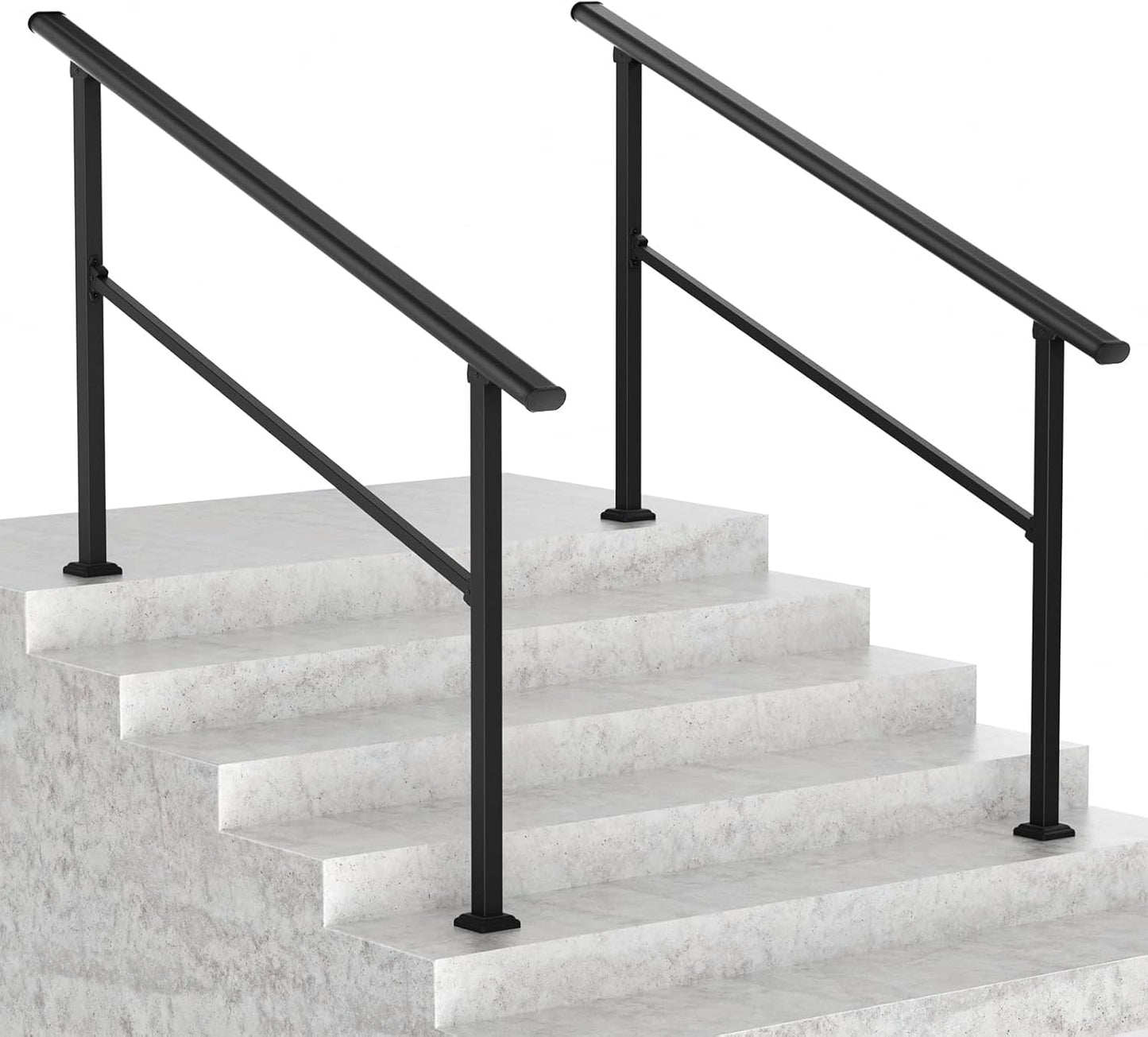 ROOMTEC  2 Step Hand Rails for Outdoor Steps, Wrought Iron Railing, Exterior Hand Railing for Steps, Porch Railing Kit (1-2 Steps Handrail)