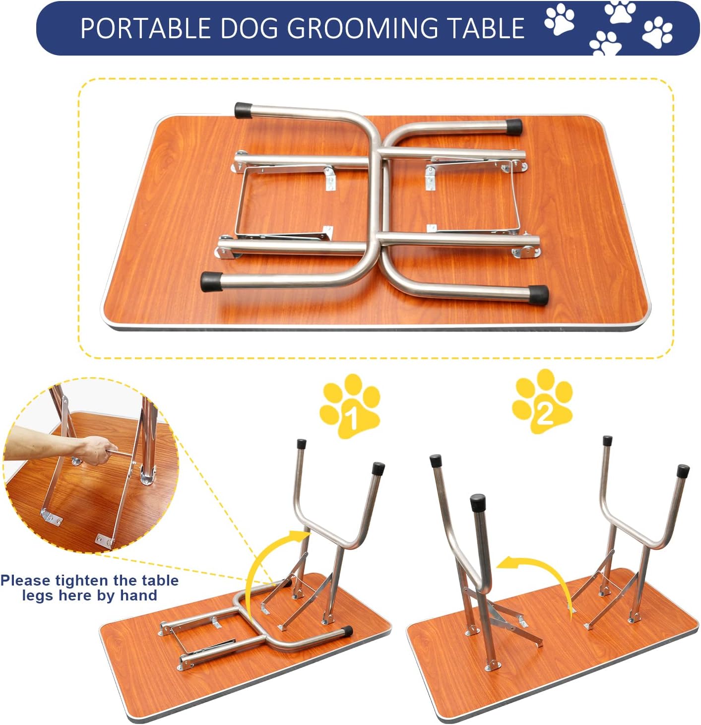 ROOMTEC 46" Dog Grooming Table,Foldable Home Pet Bathing Station with Adjustable Height Arm/Noose/Mesh Tray