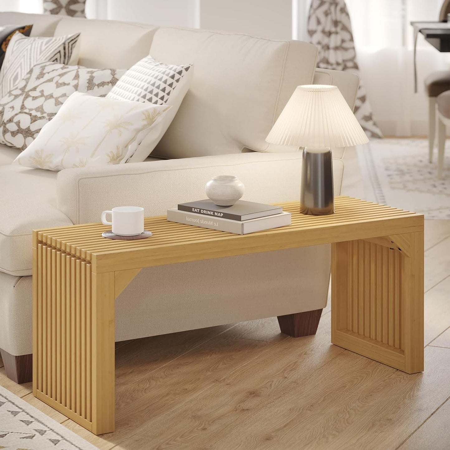 ROOMTEC 18" Dining Bench, Indoor Wood Bench for Entryway,Living Room,Kitchen and Bedroom (Nature, Small Bench)