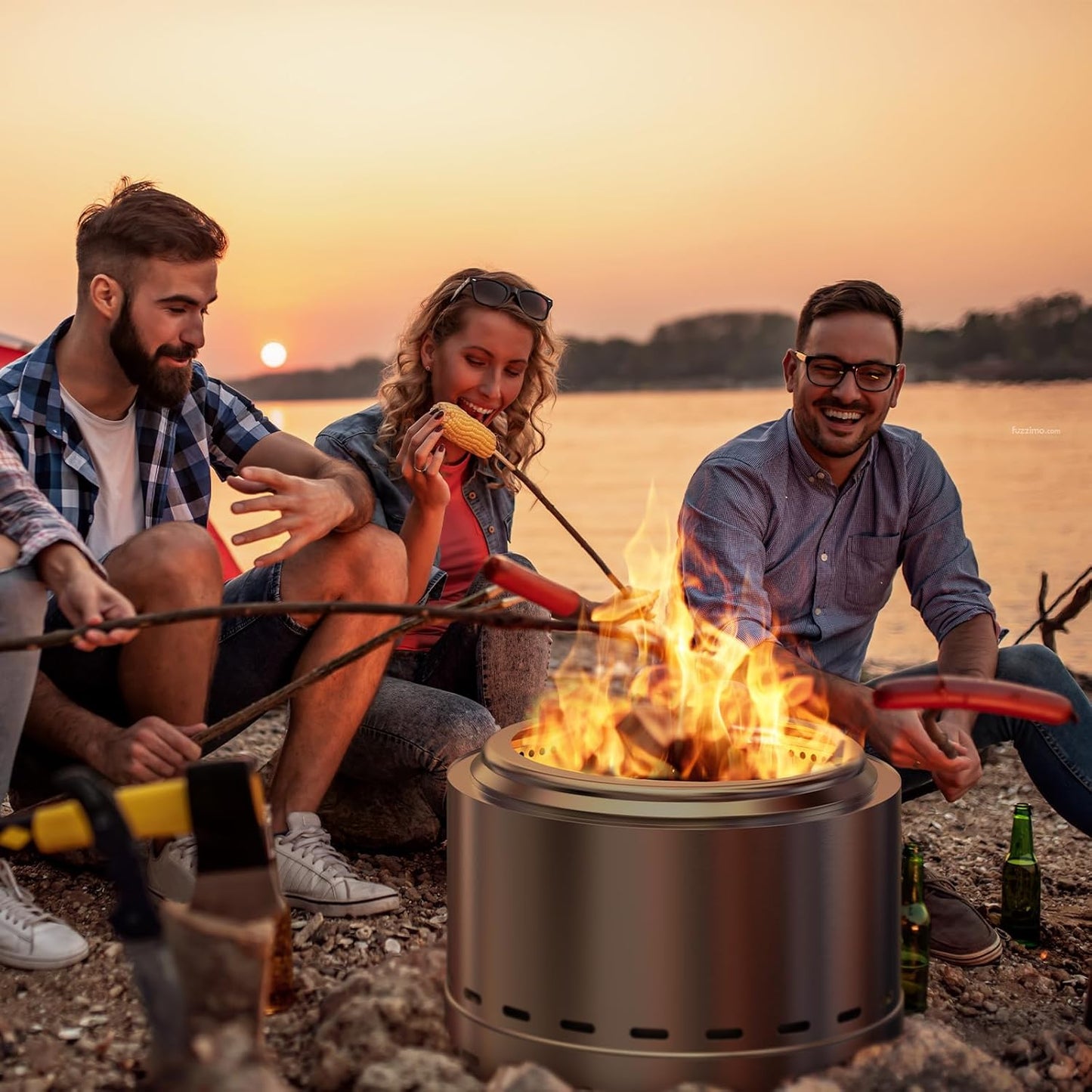 ROOMTEC 19.5" Smokeless Fire Pit, Portable Outdoor Firepit with Stand and Bag, Easy Clean Wood Burning Fireplaces with Removable Ash Pan, Low Smoke Bonfire for Camping, Patio and Outside
