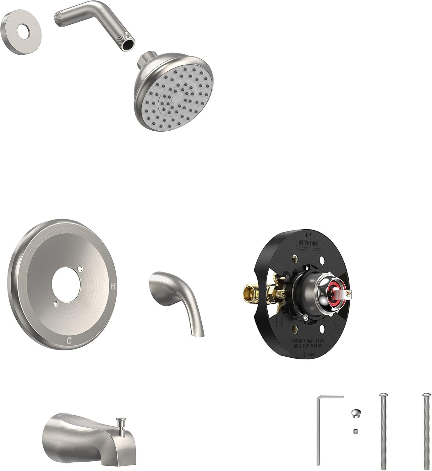 ROOMTEC Tub and Shower Trim Kit, Tub and Shower Faucet Set with Single-Spray Shower Head and Tub Spout, Single-Handle Shower Tub Kit, Brushed Nickel (Valve Included)