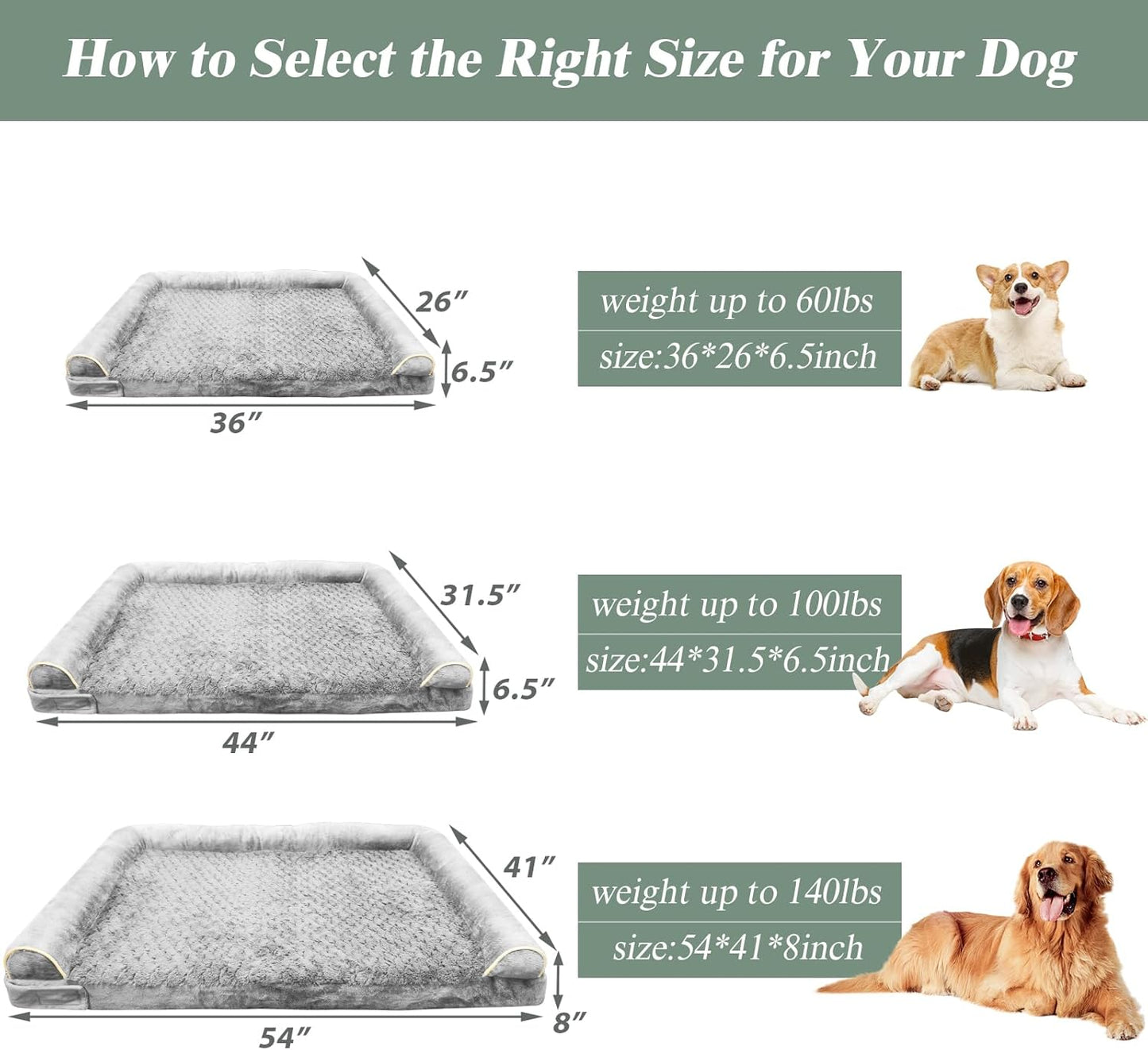 ROOMTEC Orthopedic Dog Bed for Large Dog,Memory Foam XL Extra Large Dog Bed with Stickable Design Waterproof Dog Couch Bed with Washable Removable Cover(36 in,Grey)