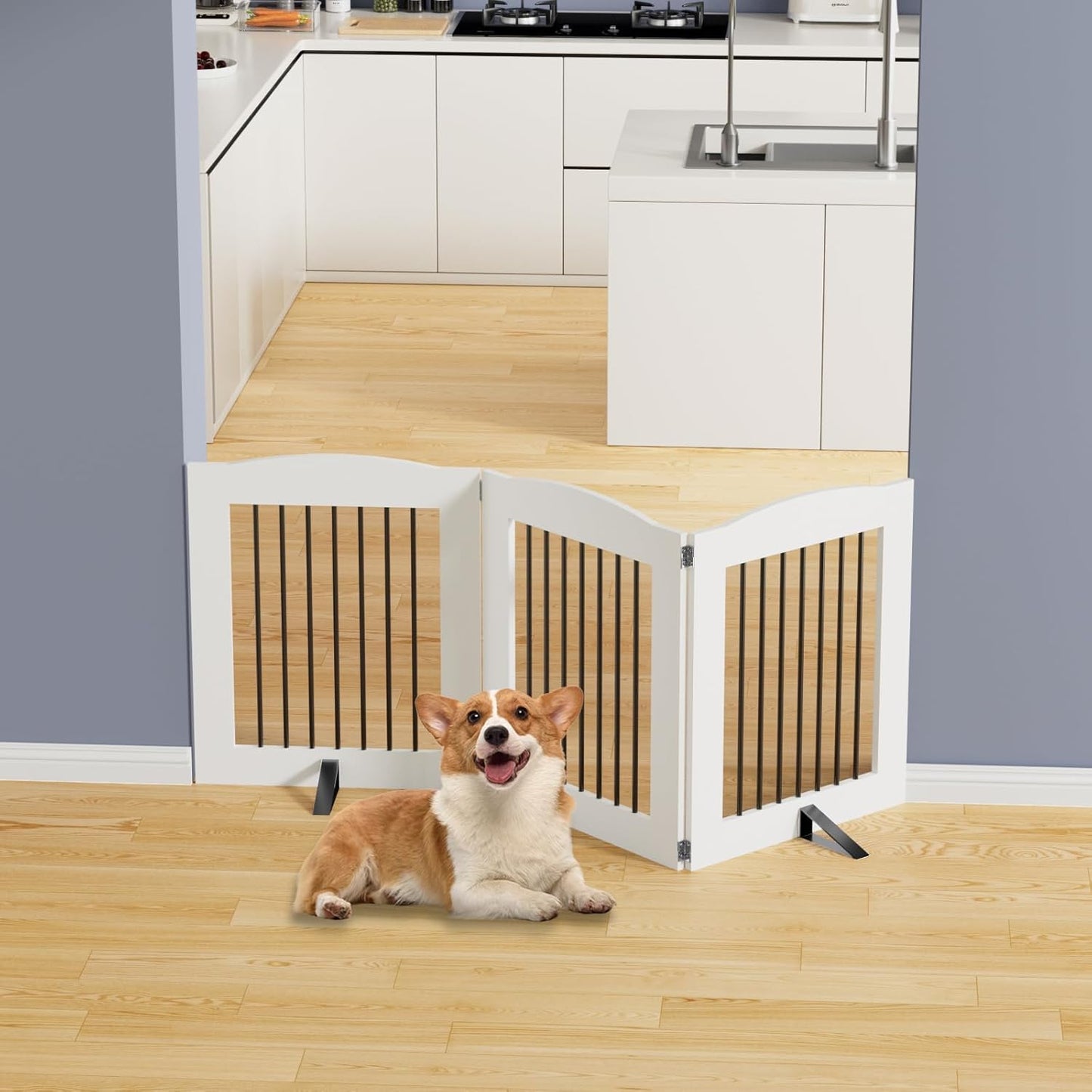 ROOMTEC Freestanding Dog Gates,Foldable Dog Fence Indoor Puppy Gate for Stairs,Doorways,Stop Over Fence 24" Height 3 Panels