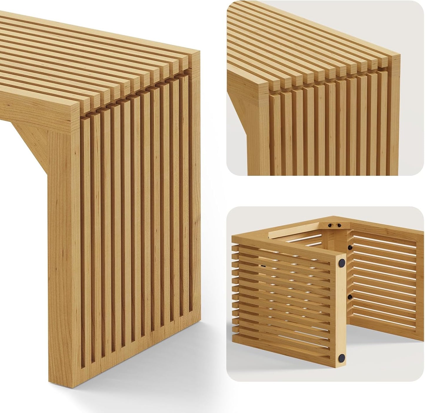 ROOMTEC 18" Dining Bench, Indoor Wood Bench for Entryway,Living Room,Kitchen and Bedroom (Nature, Small Bench)