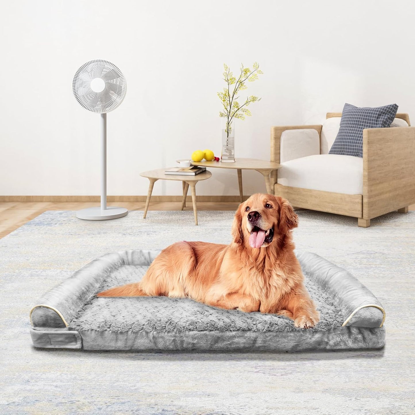 ROOMTEC Orthopedic Dog Bed for Large Dog,Memory Foam XL Extra Large Dog Bed with Stickable Design Waterproof Dog Couch Bed with Washable Removable Cover(36 in,Grey)