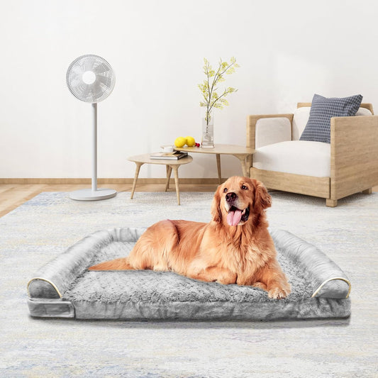 ROOMTEC Orthopedic Dog Bed for Large Dog,Memory Foam XL Extra Large Dog Bed with Stickable Design Waterproof Dog Couch Bed with Washable Removable Cover(36 in,Grey)