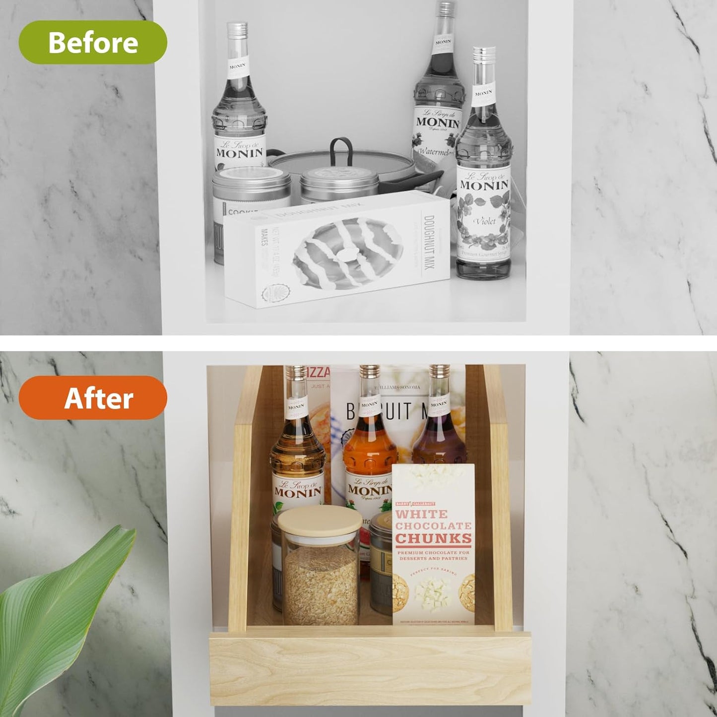 ROOMTEC Pull Out Cabinet Organizer with Full Extension Rail Slides, Pull Out Shelf for Kitchen Cabinet Pantry, Beveled 8" High Pull out Drawer Storage Organizer with U Bracket, 10½"W×21"D, Hard Close