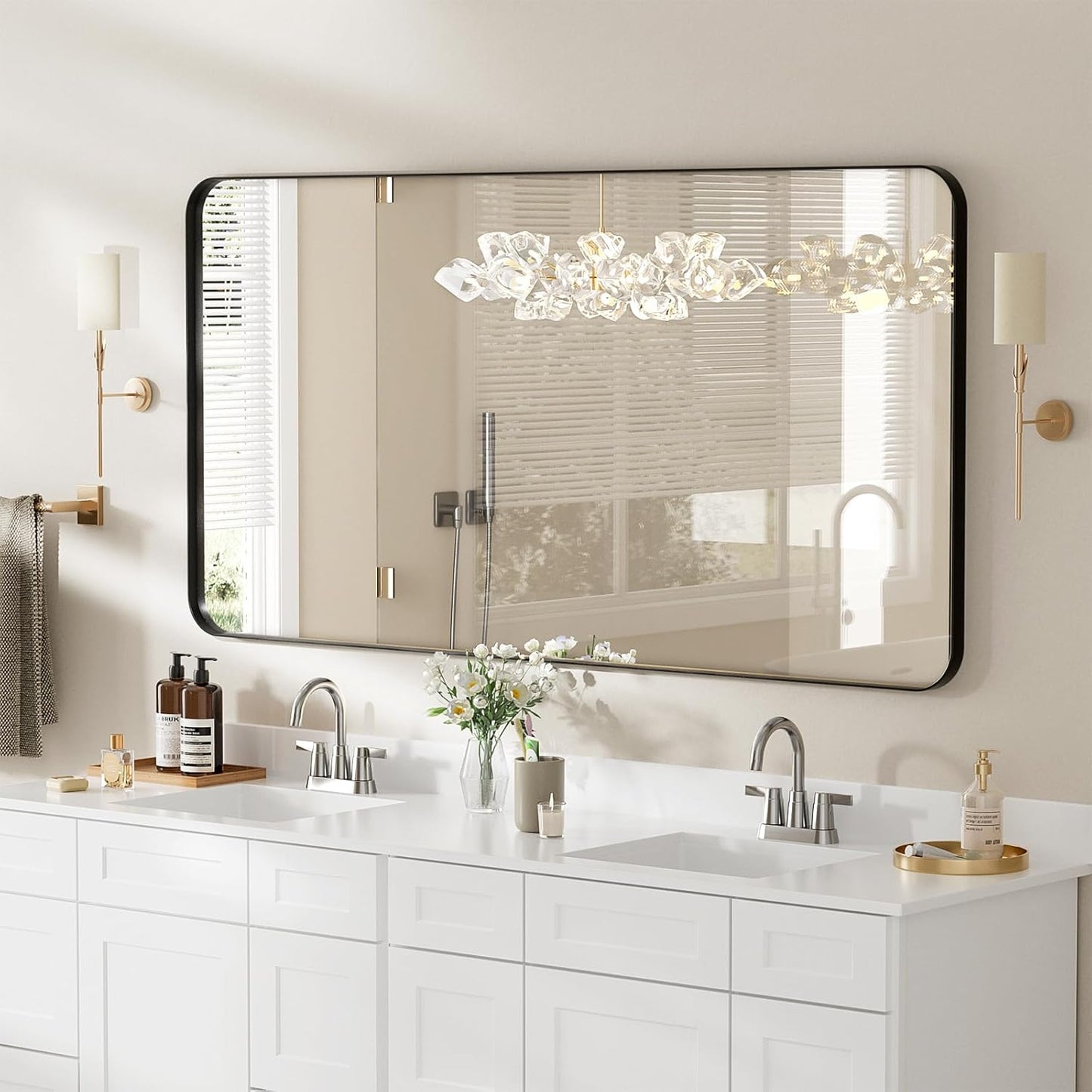 ROOMTEC Gold Bathroom Mirrors for Wall, 20X30 Inch Rounded Rectangle Mirror, Gold Bathroom Vanity Mirror, Metal Framed Wall-Mounted Mirror,Tempered Glass,(Horizontally or Vertically