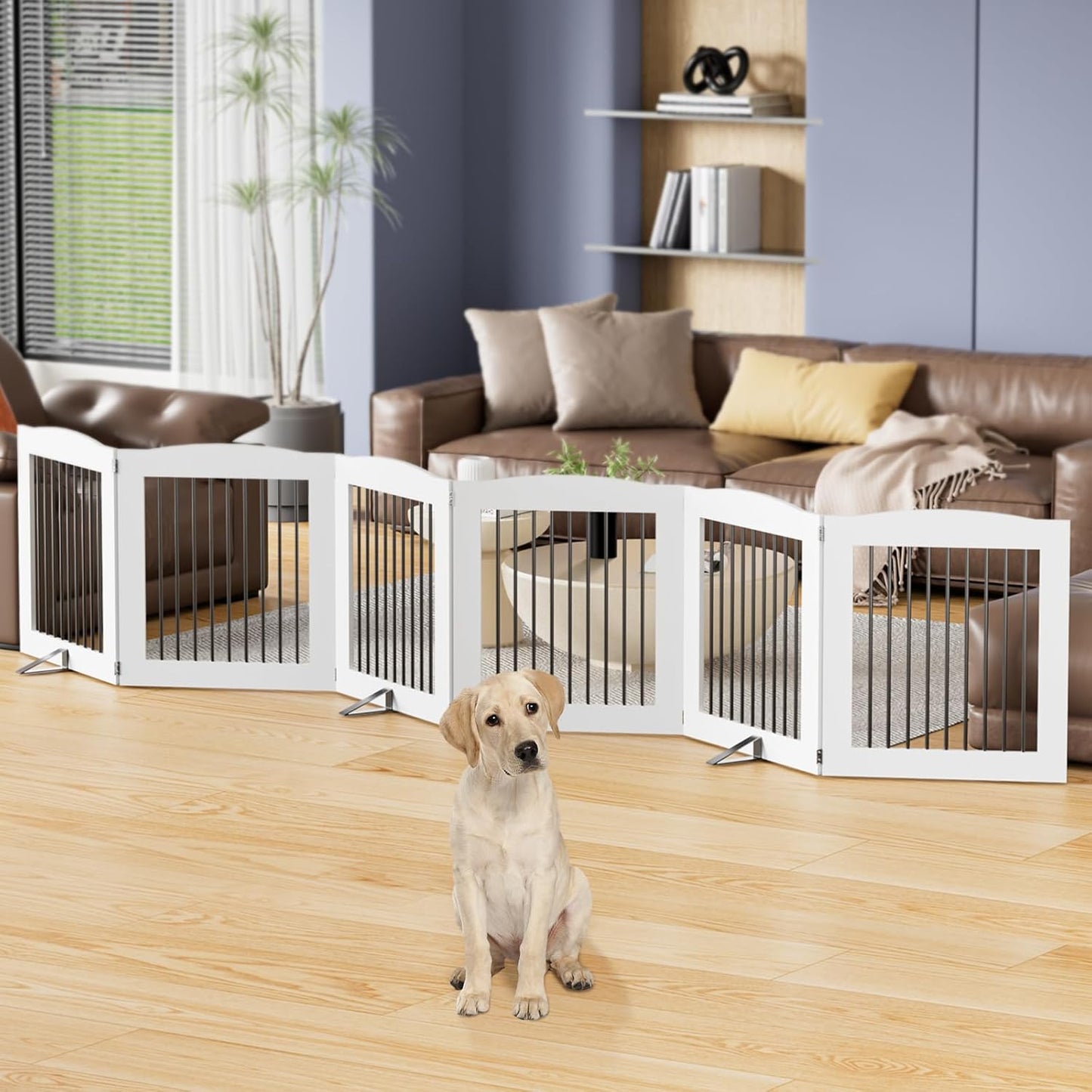 ROOMTEC Freestanding Dog Gates,Foldable Dog Fence Indoor Puppy Gate for Stairs,Doorways,Stop Over Fence 24" Height 3 Panels