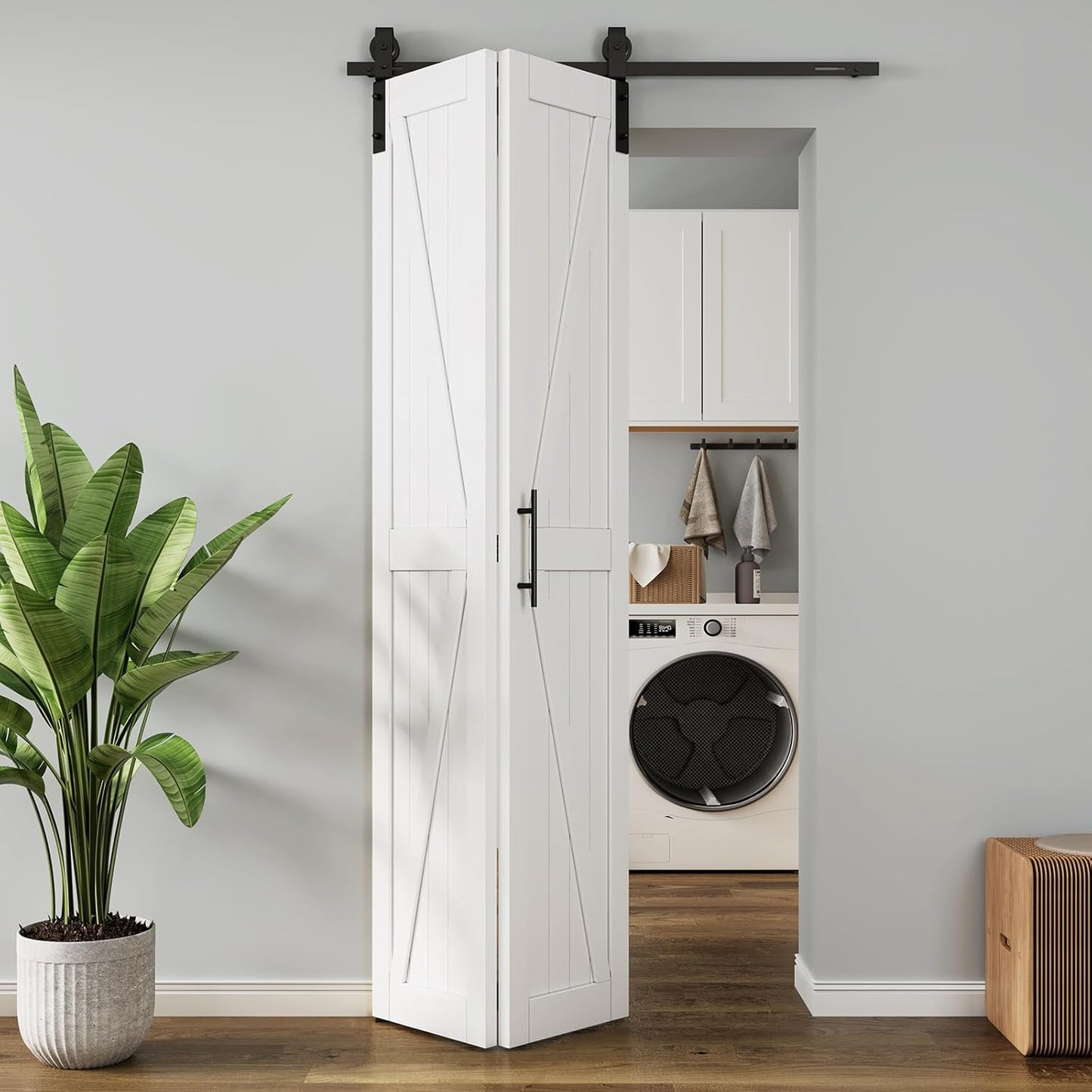 Roomtec Bifold Barn Door,Bi-Fold Sliding Closet Doors,Pine,No Assembly Required,Without Hardware Kit