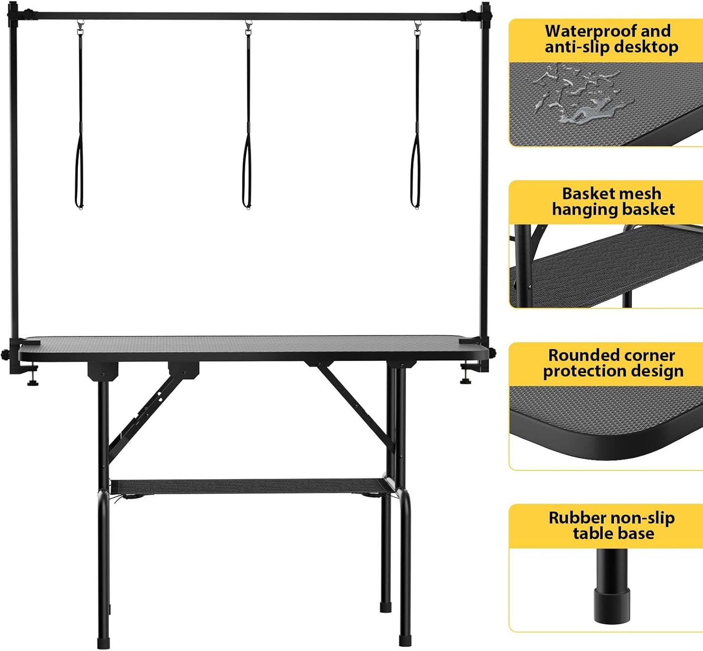 ROOMTEC 36 Inch Dog Grooming Table,Foldable Pet Grooming Tables at Home with Adjustable Arm,Nooses, Mesh Tray