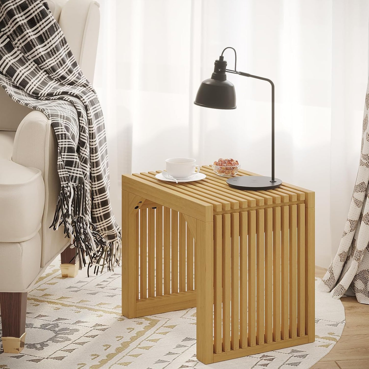 ROOMTEC 18" Dining Bench, Indoor Wood Bench for Entryway,Living Room,Kitchen and Bedroom (Nature, Small Bench)