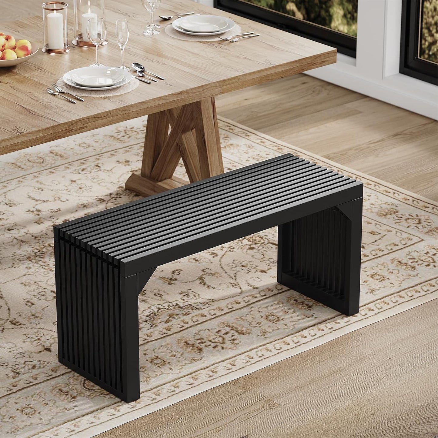 ROOMTEC 18" Dining Bench, Indoor Wood Bench for Entryway,Living Room,Kitchen and Bedroom (Nature, Small Bench)