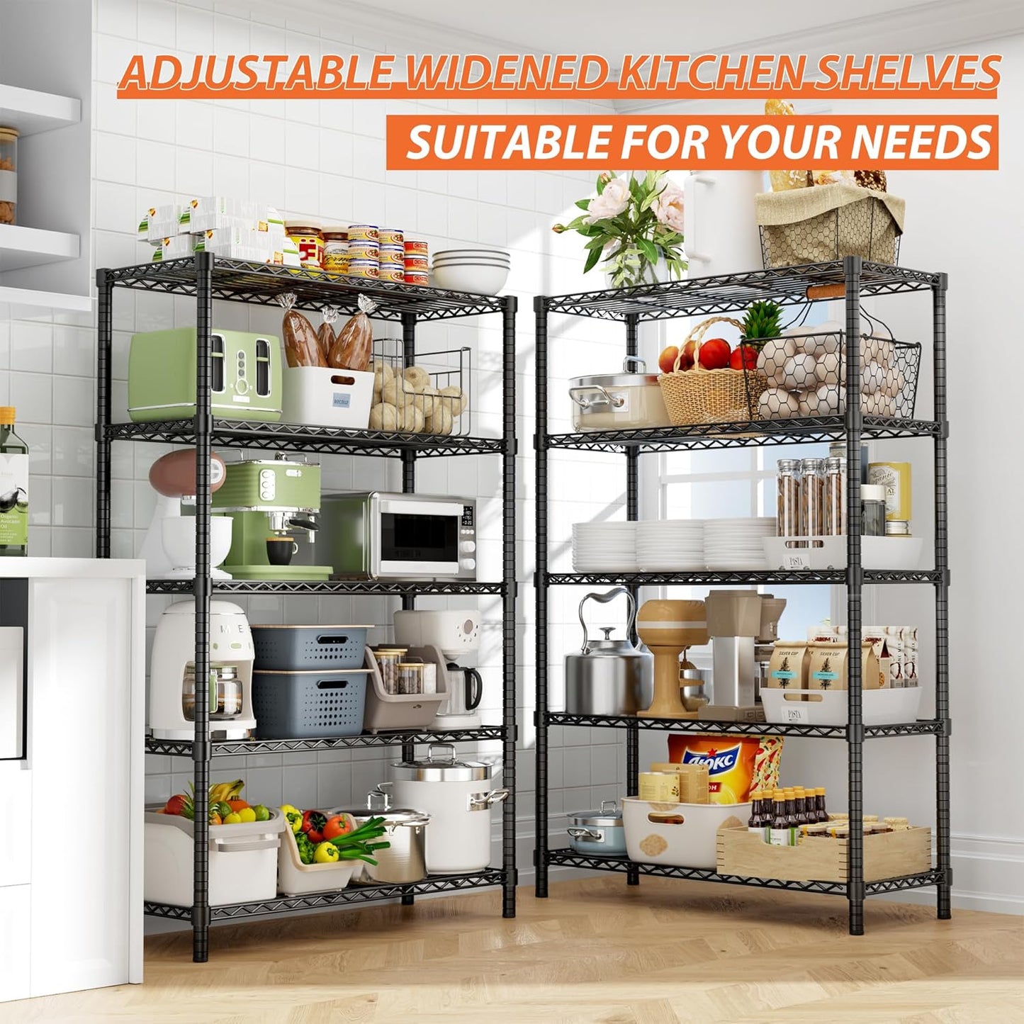 Roomtec Storage Shelves Heavy Duty, 48" L x 20" W x 72" H Garage Wire Shelving Unit Loads 2000LBS, 5-tier Adjustable Metal Industrial Utility Shelf Rack for Kitchen, Laundry Room, Pantry, Warehouse, Basement