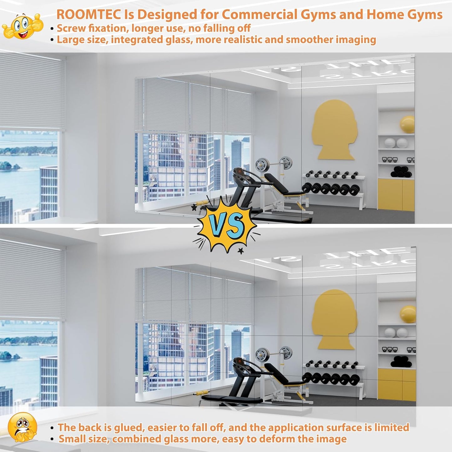 Workout Mirrors for Home Gym 24'x48'', Large Wall Mirror Full Length for Fitness, Yoga, Big Wall Mounted Frameless Glass Mirror for Garage, Dance Studio, Bedroom