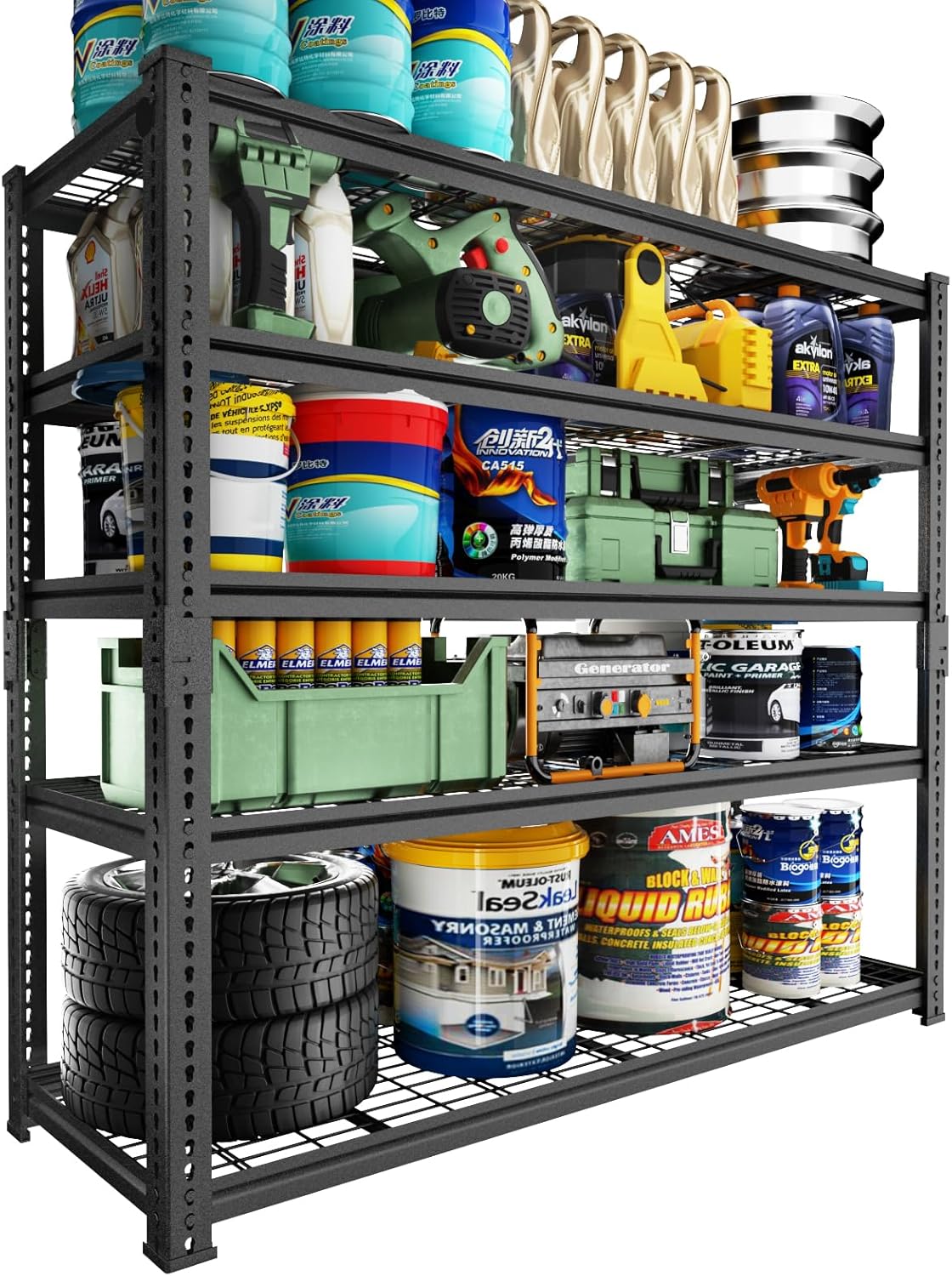 ROOMTEC Garage Shelving, 2800 LBS Capacity Sorage Shelves Heavy Duty, 5 Tier Adjustable Metal Organizer Wire Rack, 48"L x 18"W x 72"H Utility Shelf Unit for Kitchen Pantry (1, 48" L x 18" W x 72" H)