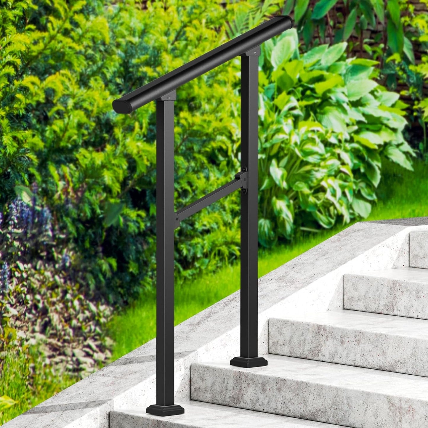 ROOMTEC  2 Step Hand Rails for Outdoor Steps, Wrought Iron Railing, Exterior Hand Railing for Steps, Porch Railing Kit (1-2 Steps Handrail)