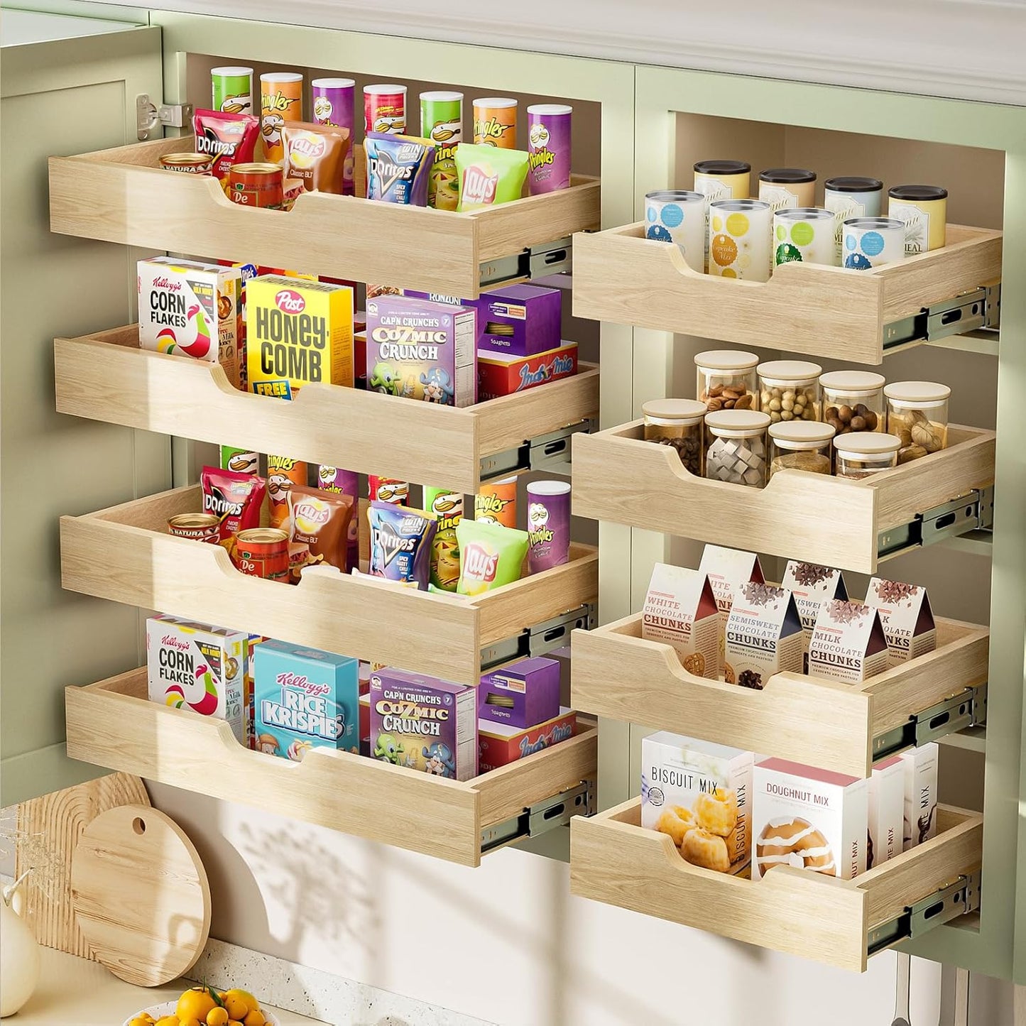 ROOMTEC Soft Close Wood Pull Out Cabinet Organizer with U-Bracket, Slide Out Cabinet Organizer with Full Extension Rail Slides Pull Out Drawer for Wall Cabinets and Pantry,19½” W x 10 ³/₁₀” D…