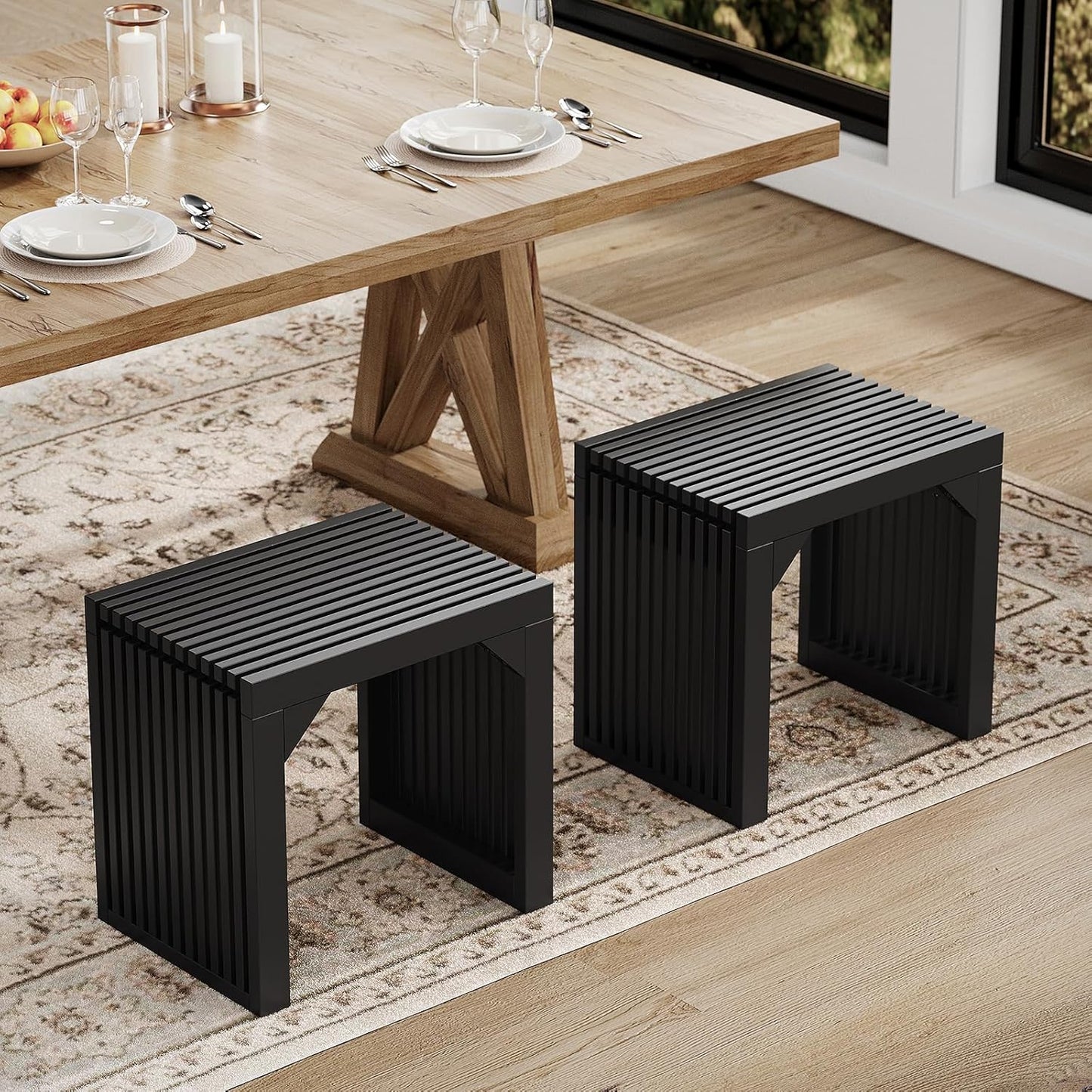 ROOMTEC 18" Dining Bench, Indoor Wood Bench for Entryway,Living Room,Kitchen and Bedroom (Nature, Small Bench)