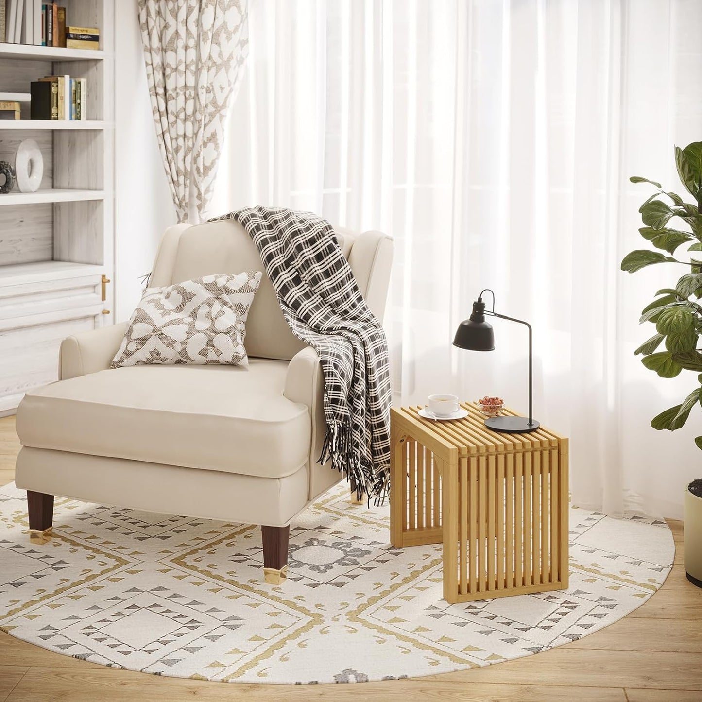 ROOMTEC 18" Dining Bench, Indoor Wood Bench for Entryway,Living Room,Kitchen and Bedroom (Nature, Small Bench)