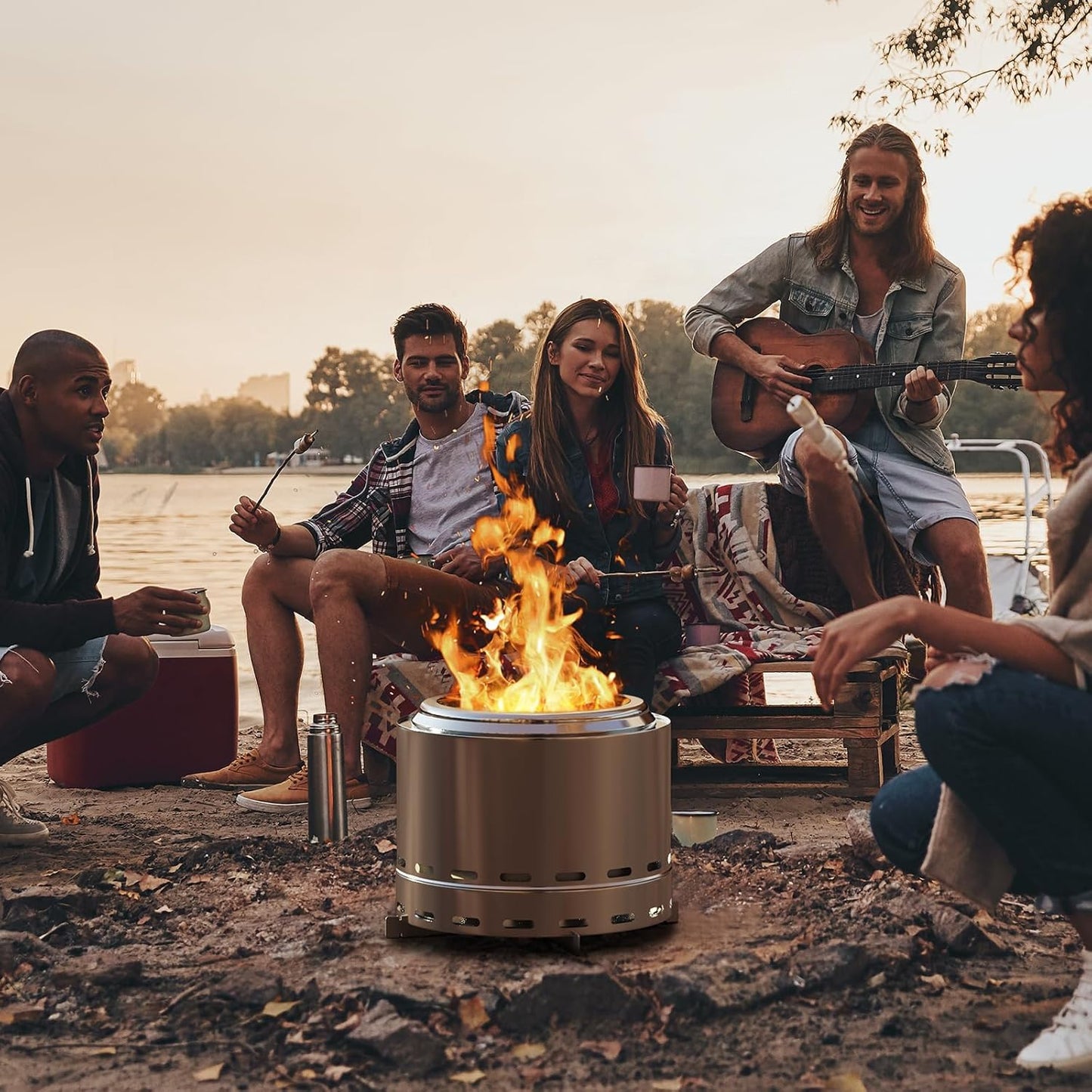 ROOMTEC 19.5" Smokeless Fire Pit, Portable Outdoor Firepit with Stand and Bag, Easy Clean Wood Burning Fireplaces with Removable Ash Pan, Low Smoke Bonfire for Camping, Patio and Outside