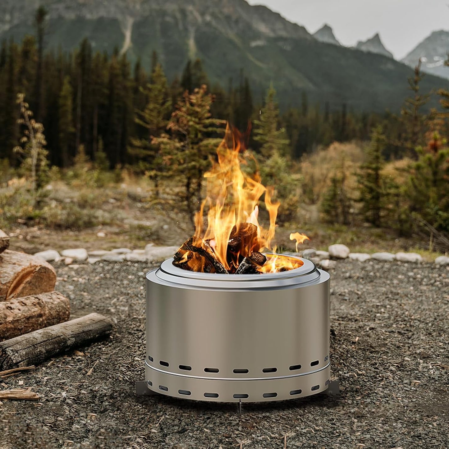 ROOMTEC 19.5" Smokeless Fire Pit, Portable Outdoor Firepit with Stand and Bag, Easy Clean Wood Burning Fireplaces with Removable Ash Pan, Low Smoke Bonfire for Camping, Patio and Outside