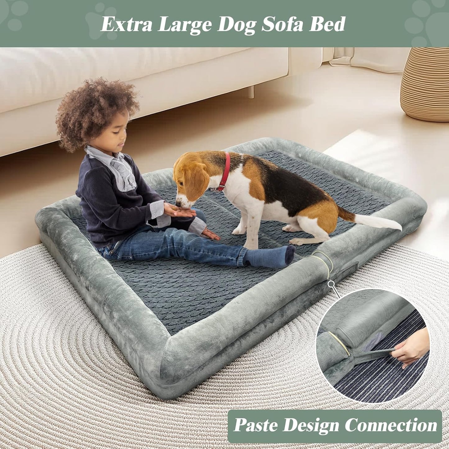 ROOMTEC Orthopedic Dog Bed for Large Dog,Memory Foam XL Extra Large Dog Bed with Stickable Design Waterproof Dog Couch Bed with Washable Removable Cover(36 in,Grey)