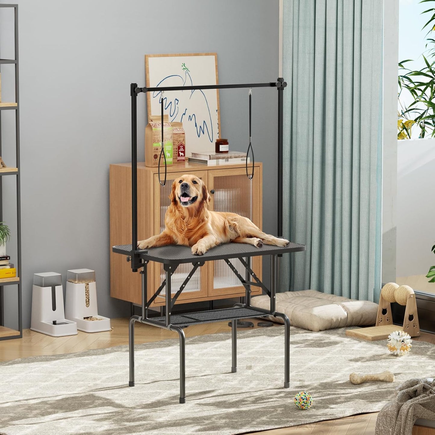 ROOMTEC 36 Inch Dog Grooming Table,Foldable Pet Grooming Tables at Home with Adjustable Arm,Nooses, Mesh Tray
