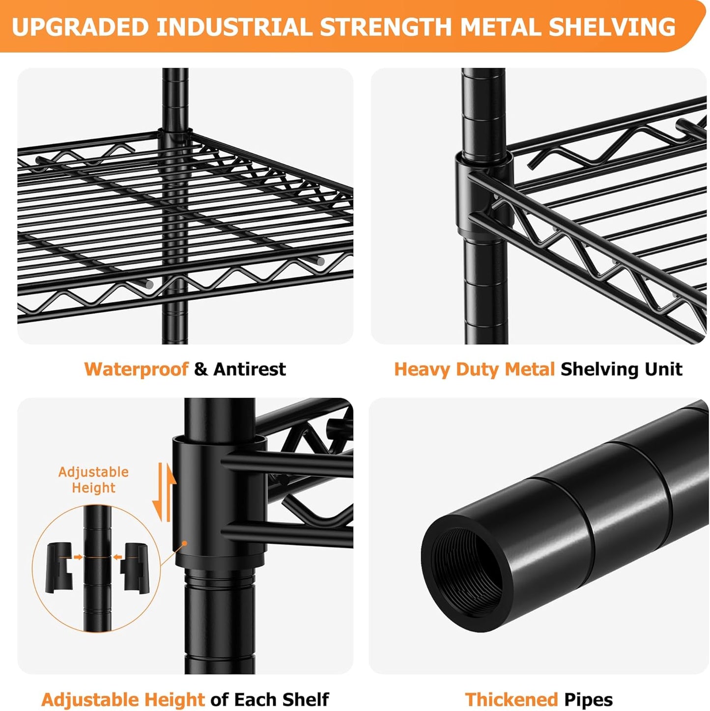 Roomtec Storage Shelves Heavy Duty, 48" L x 20" W x 72" H Garage Wire Shelving Unit Loads 2000LBS, 5-tier Adjustable Metal Industrial Utility Shelf Rack for Kitchen, Laundry Room, Pantry, Warehouse, Basement