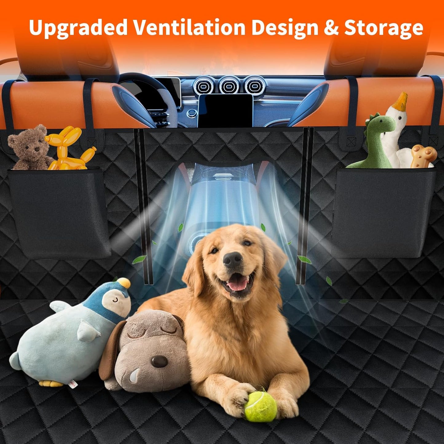 Back Seat Extender for Dogs, Hard Bottom Dog Seat Cover Holds 400 lbs Waterproof Dog Hammock with Breathable Window and Storage Bag Foldable Pet Backseat Protector for Car & SUV, Truck-Black