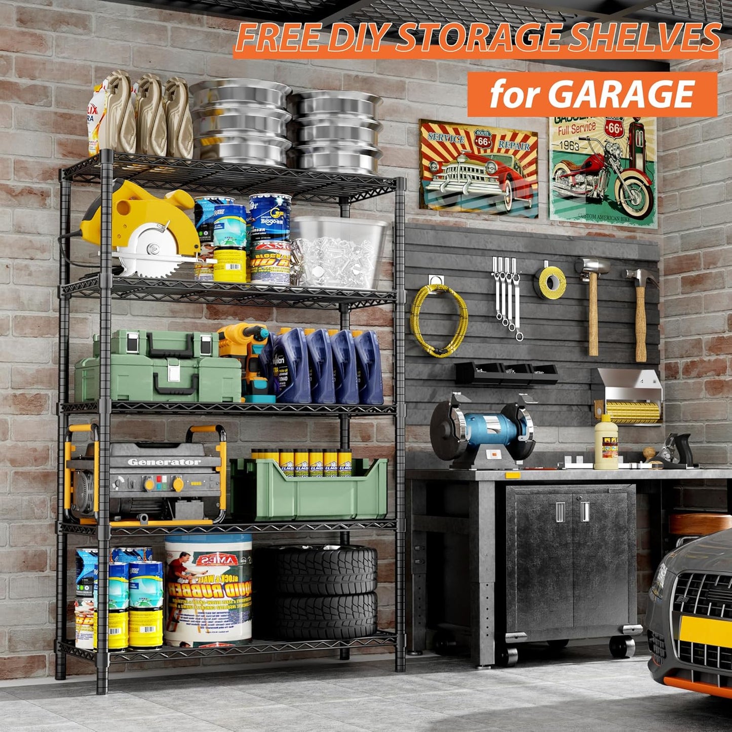 Roomtec Storage Shelves Heavy Duty, 48" L x 20" W x 72" H Garage Wire Shelving Unit Loads 2000LBS, 5-tier Adjustable Metal Industrial Utility Shelf Rack for Kitchen, Laundry Room, Pantry, Warehouse, Basement