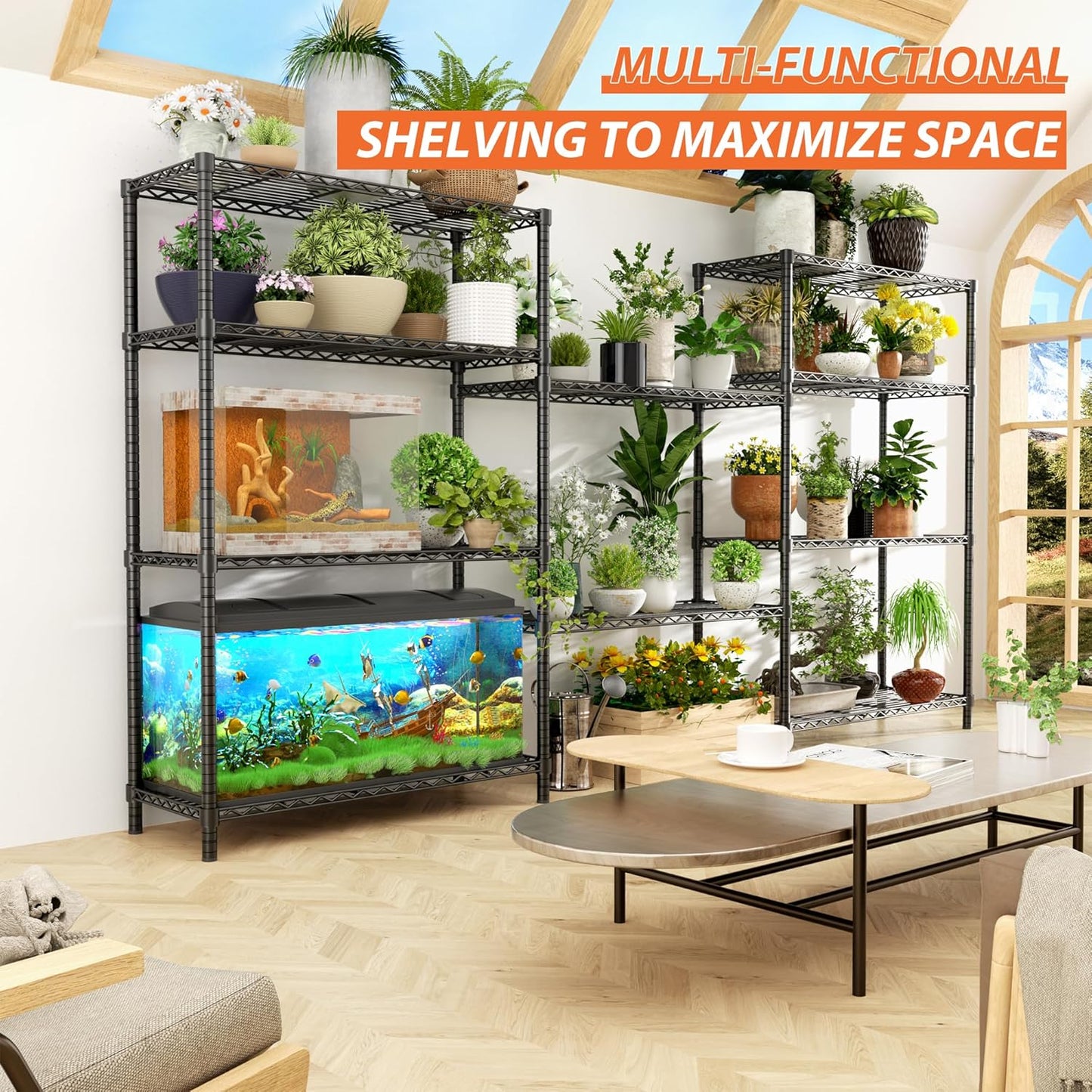 Roomtec Storage Shelves Heavy Duty, 48" L x 20" W x 72" H Garage Wire Shelving Unit Loads 2000LBS, 5-tier Adjustable Metal Industrial Utility Shelf Rack for Kitchen, Laundry Room, Pantry, Warehouse, Basement