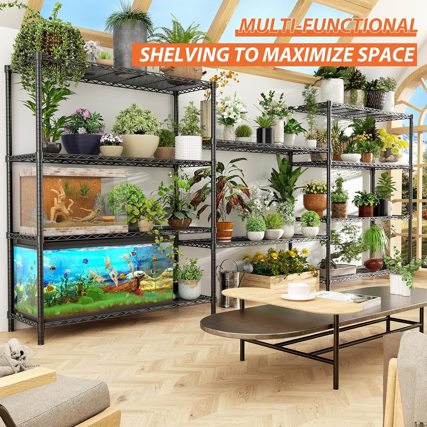 Roomtec Storage Shelves Heavy Duty, 48" L x 20" W x 72" H Garage Wire Shelving Unit Loads 2000LBS, 5-tier Adjustable Metal Industrial Utility Shelf Rack for Kitchen, Laundry Room, Pantry, Warehouse, Basement