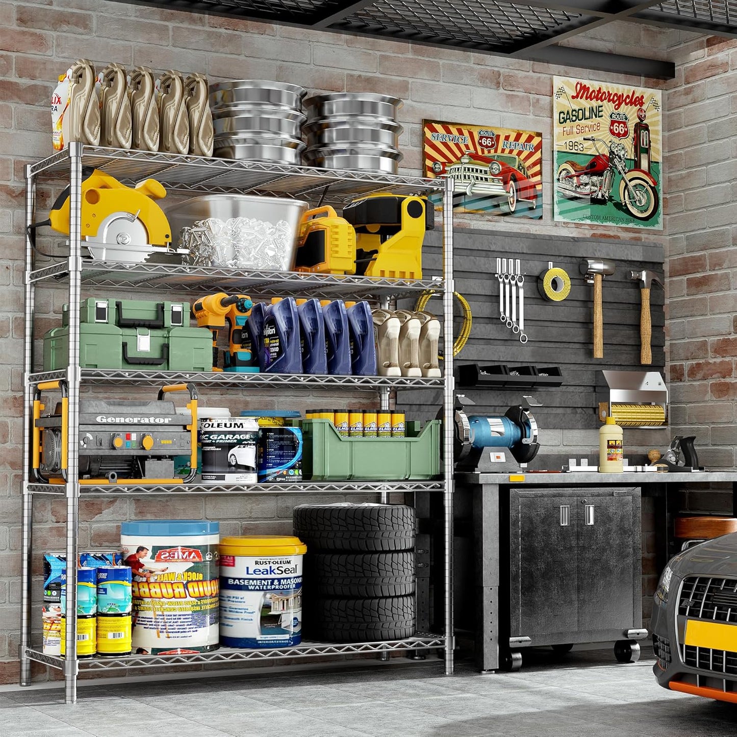 Roomtec Storage Shelves Heavy Duty, 48" L x 20" W x 72" H Garage Wire Shelving Unit Loads 2000LBS, 5-tier Adjustable Metal Industrial Utility Shelf Rack for Kitchen, Laundry Room, Pantry, Warehouse, Basement