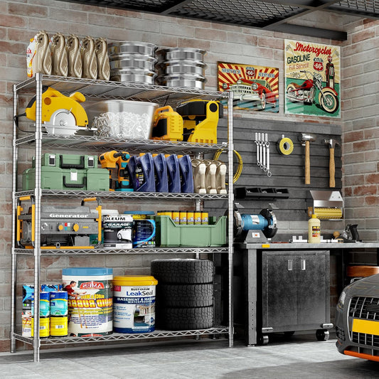 Roomtec Storage Shelves Heavy Duty, 48" L x 20" W x 72" H Garage Wire Shelving Unit Loads 2000LBS, 5-tier Adjustable Metal Industrial Utility Shelf Rack for Kitchen, Laundry Room, Pantry, Warehouse, Basement