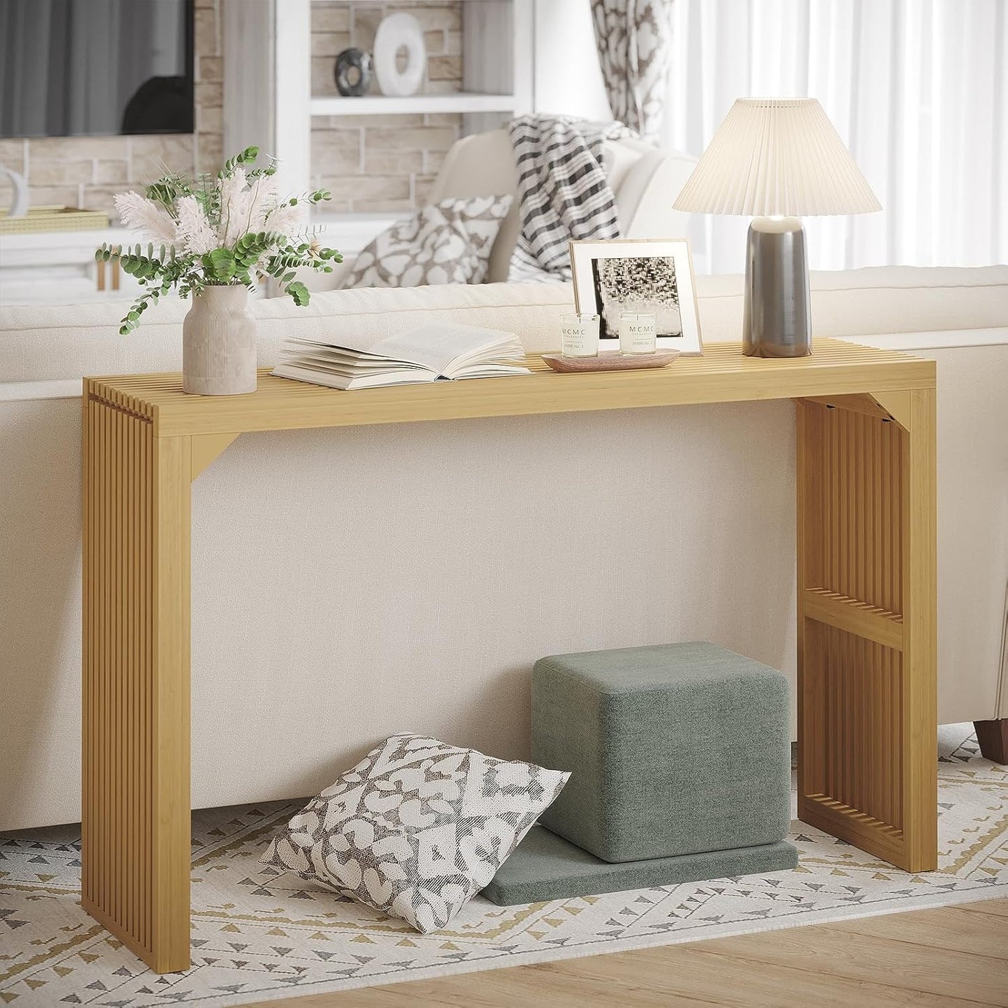 ROOMTEC 18" Dining Bench, Indoor Wood Bench for Entryway,Living Room,Kitchen and Bedroom (Nature, Small Bench)