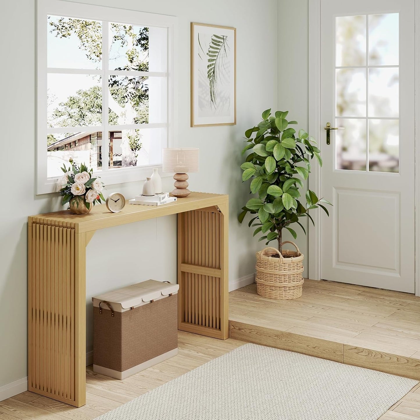 ROOMTEC 18" Dining Bench, Indoor Wood Bench for Entryway,Living Room,Kitchen and Bedroom (Nature, Small Bench)