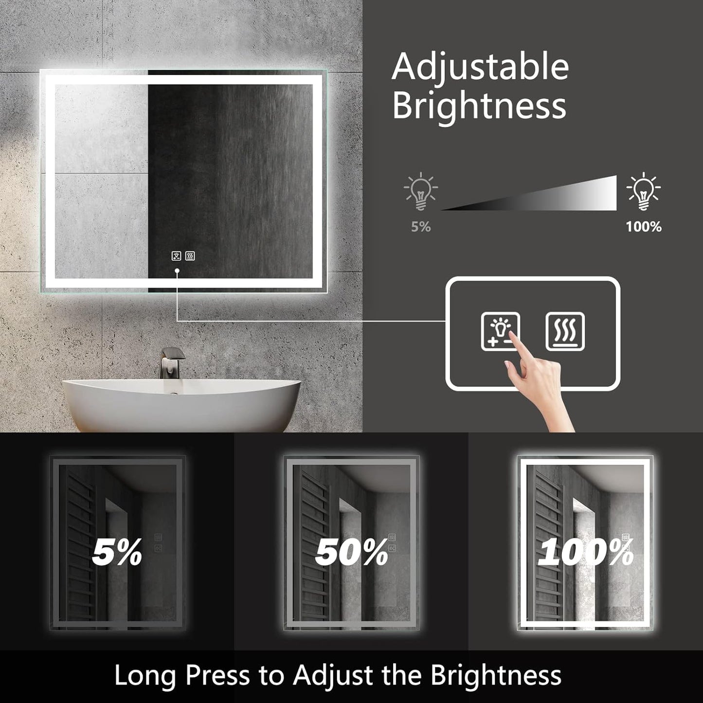 Frameless Frosted Square Led Bathroom Mirrors with Dimmable Lights Lager